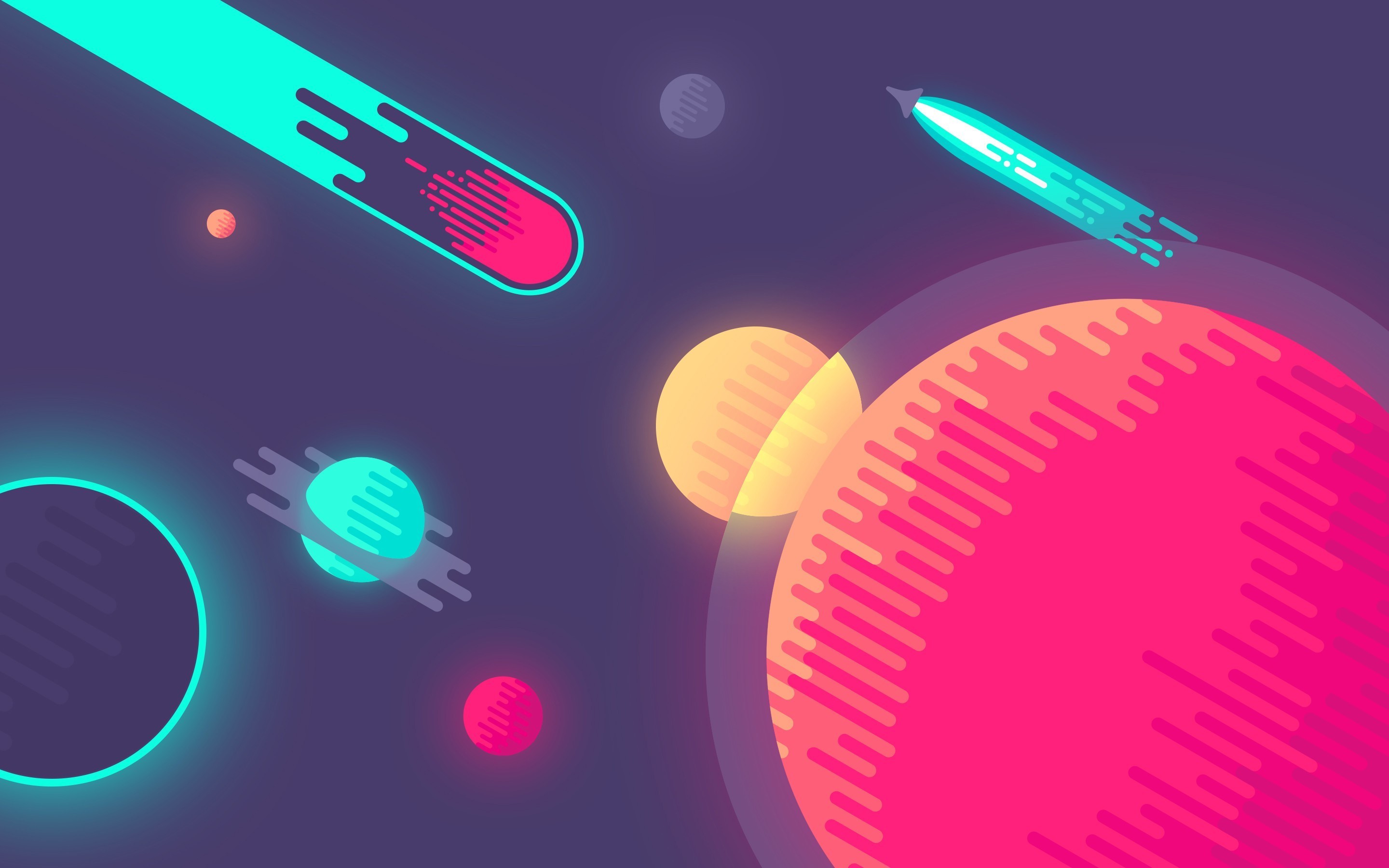 Colorful planets and comets in space art HD Wallpaper