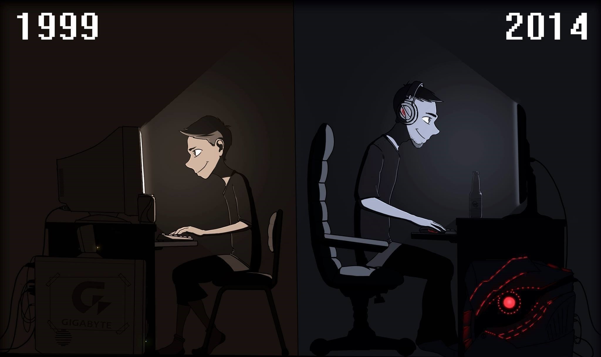 1999 vs 2014 PC gaming setup comparison HD Wallpaper