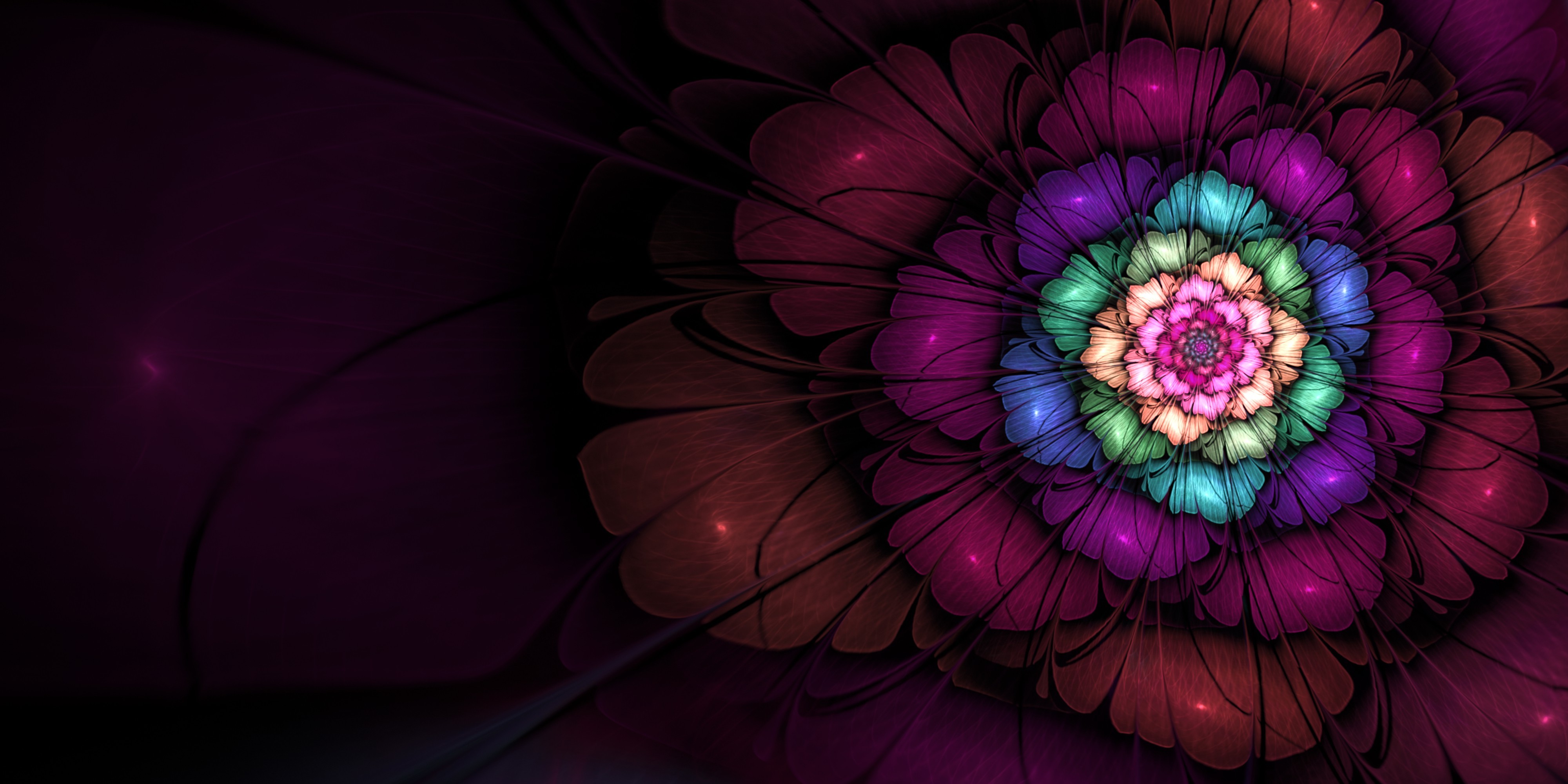 Colorful 3D Fractal Flower with Fibonacci Spiral HD Wallpaper