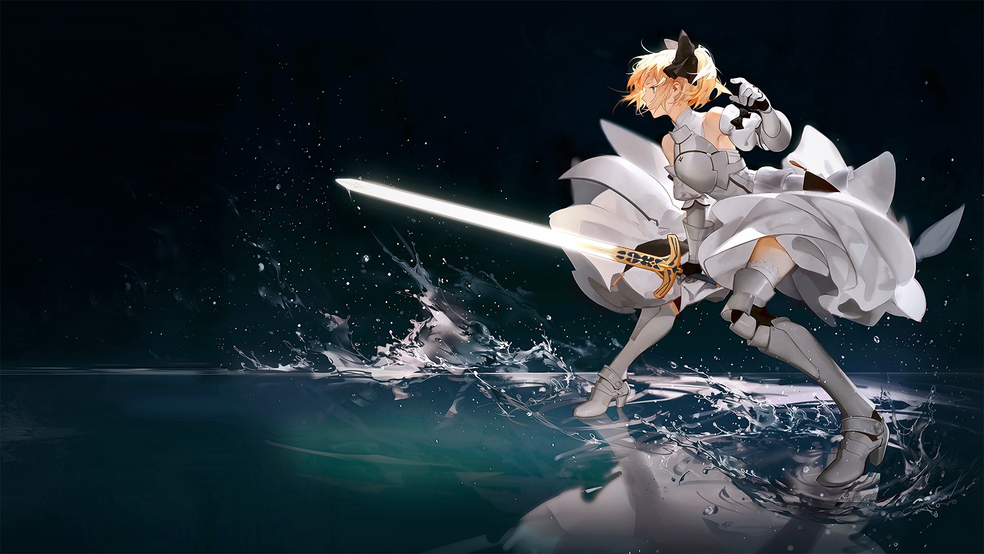 Saber Lily from Fate Series with a glowing sword HD Wallpaper