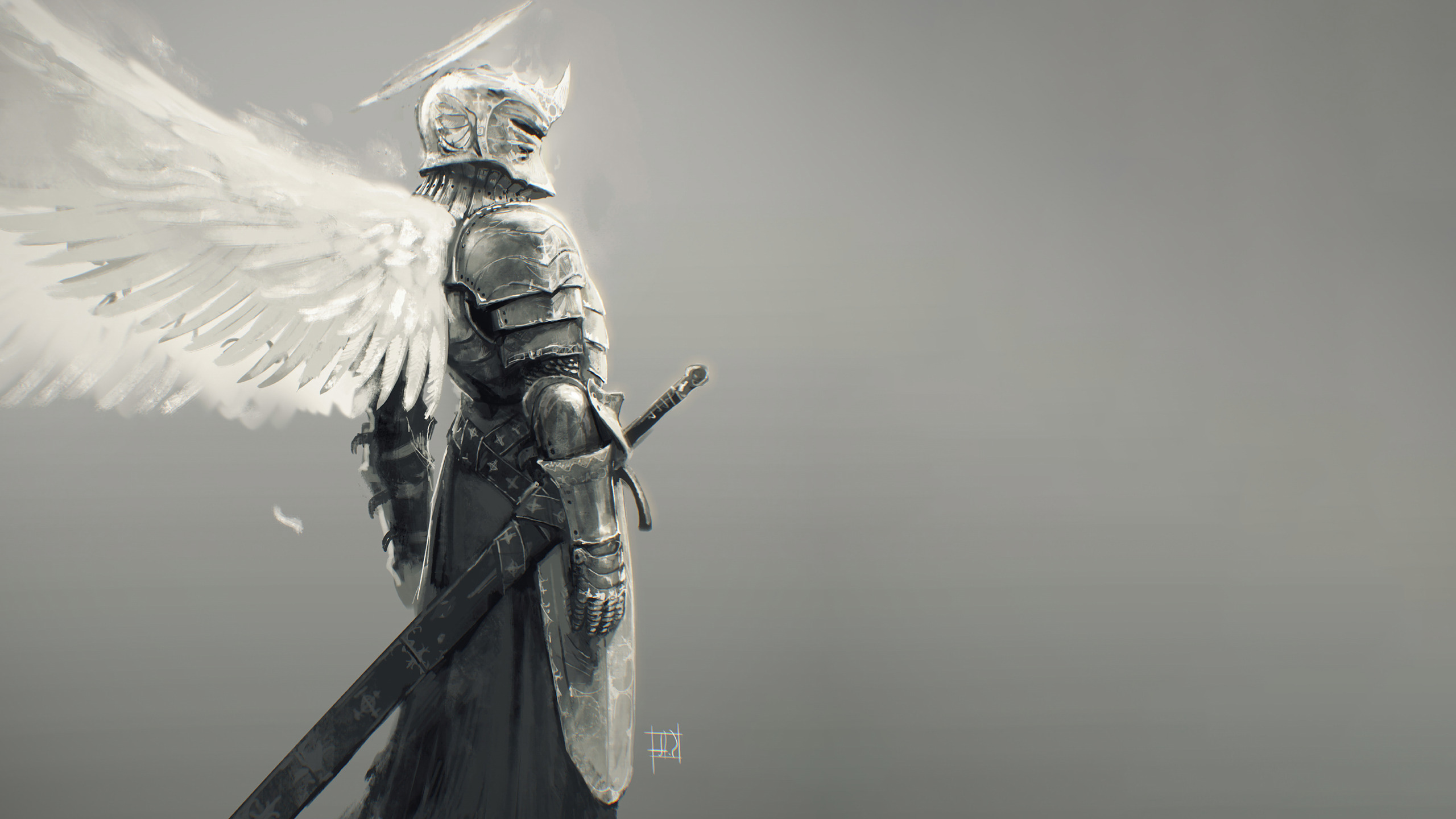 Knight with Angel Wings and Sword HD Wallpaper