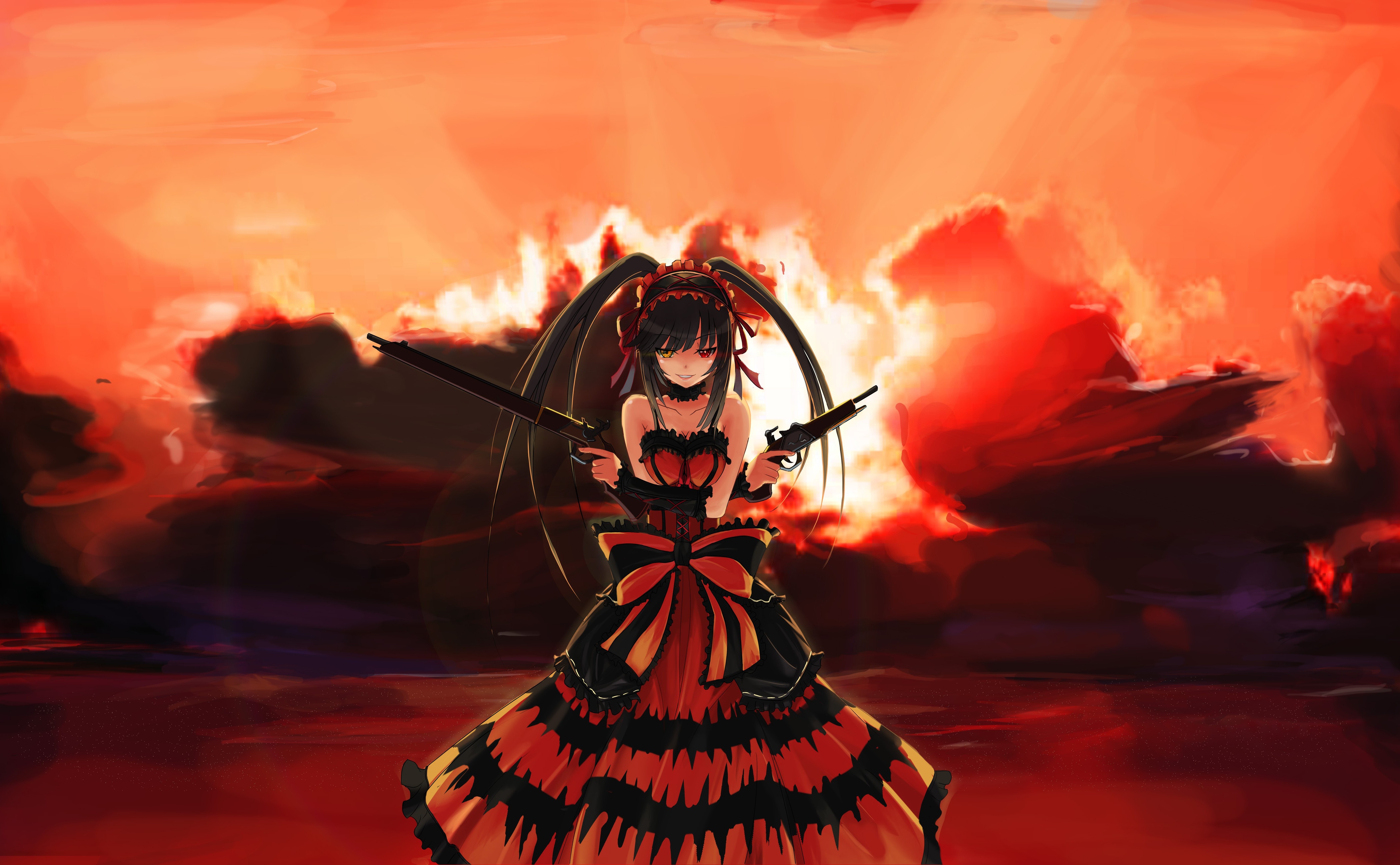 Kurumi Tokisaki from Date A Live with guns HD Wallpaper