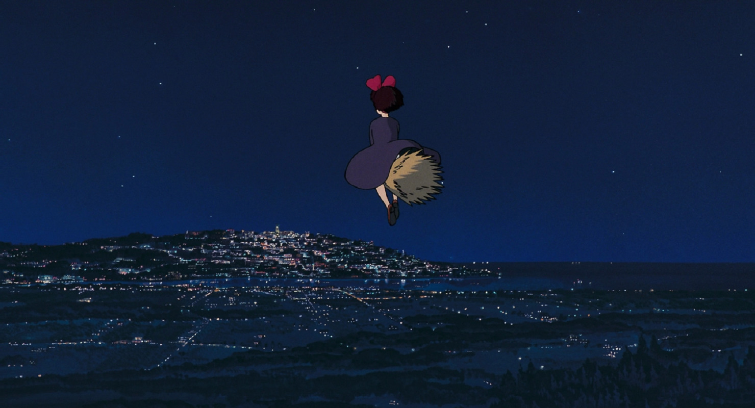 Kiki from Kiki's Delivery Service flying at night HD Wallpaper