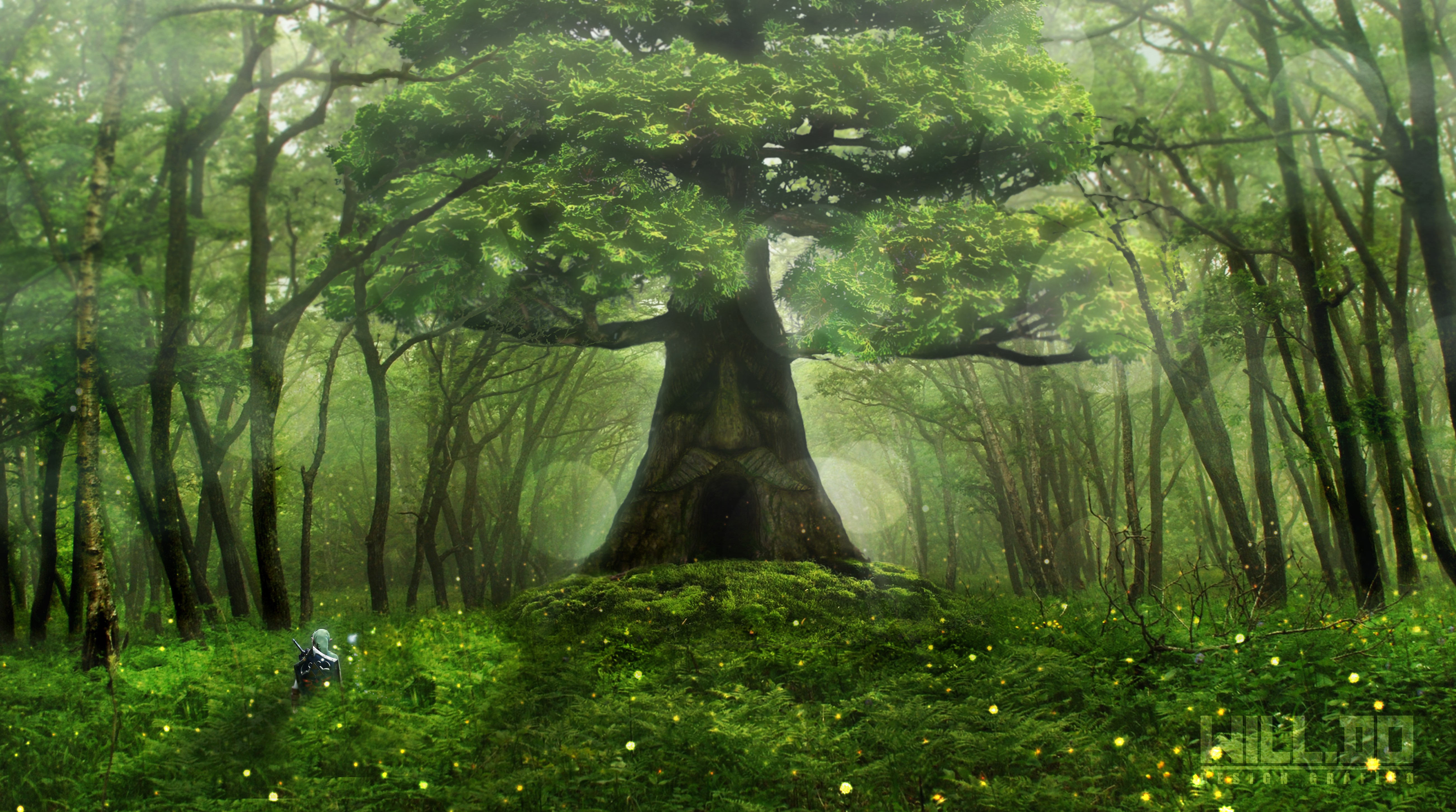 The Legend of Zelda forest with a large ancient tree HD Wallpaper