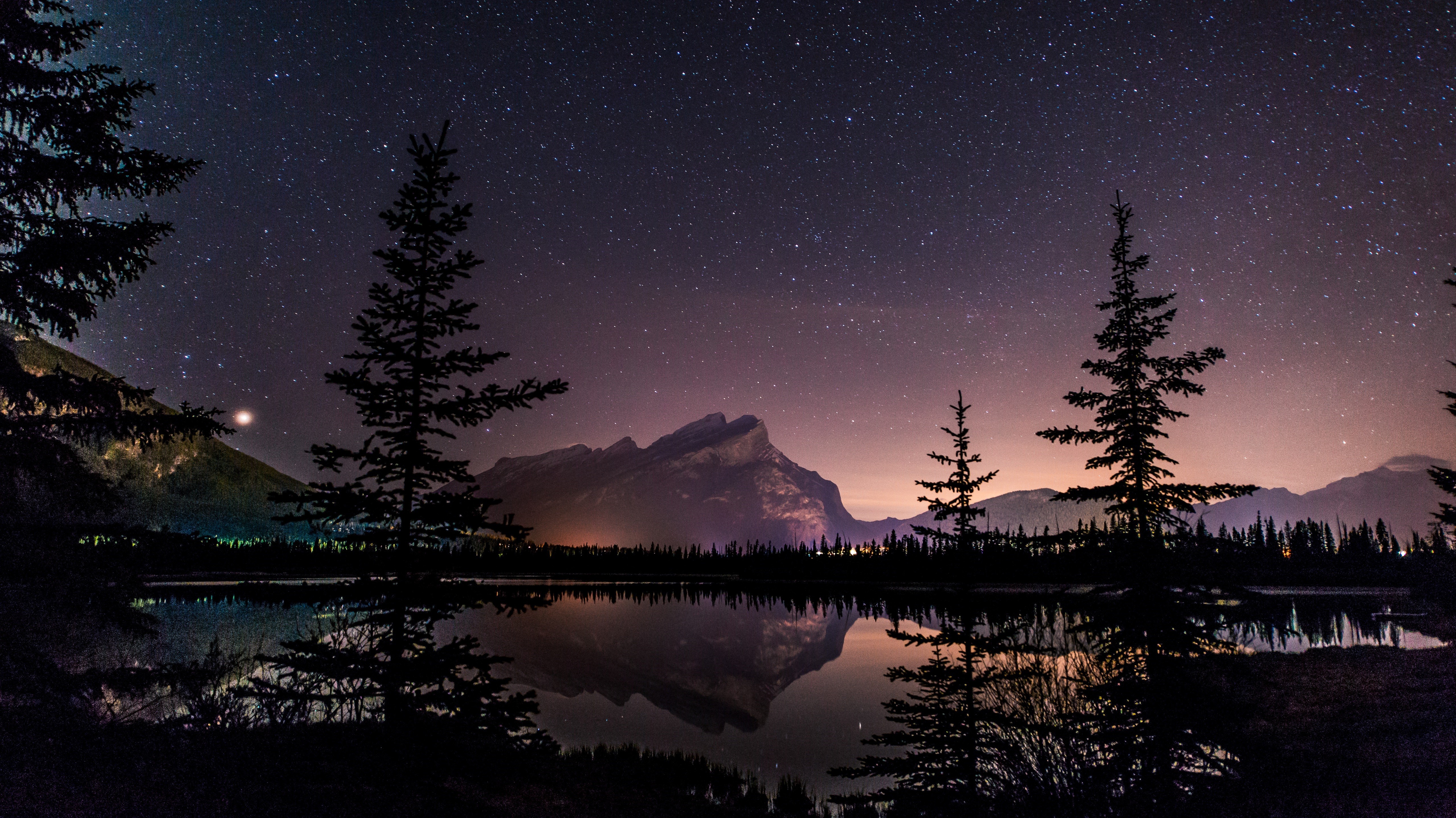 Starry Night Over Banff National Park Lake HD Wallpaper