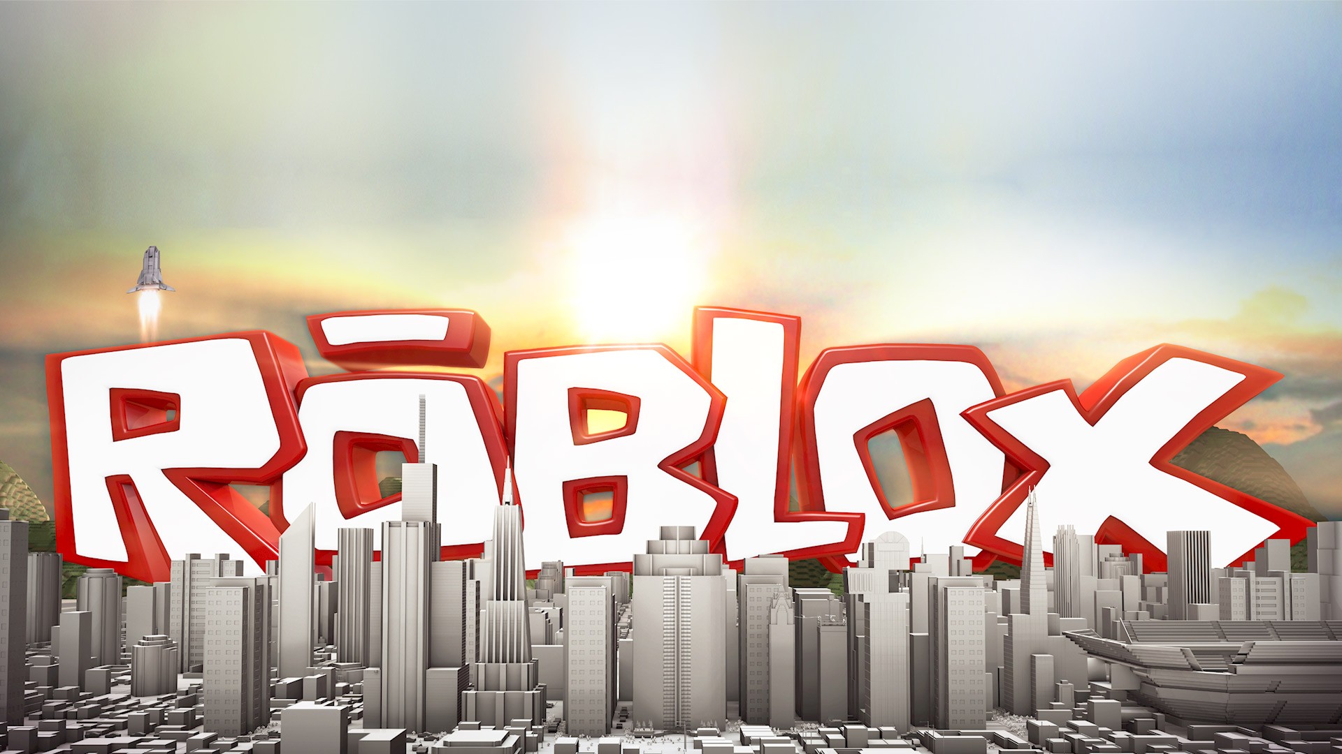 Roblox Logo Over Urban Cityscape at Sunset HD Wallpaper
