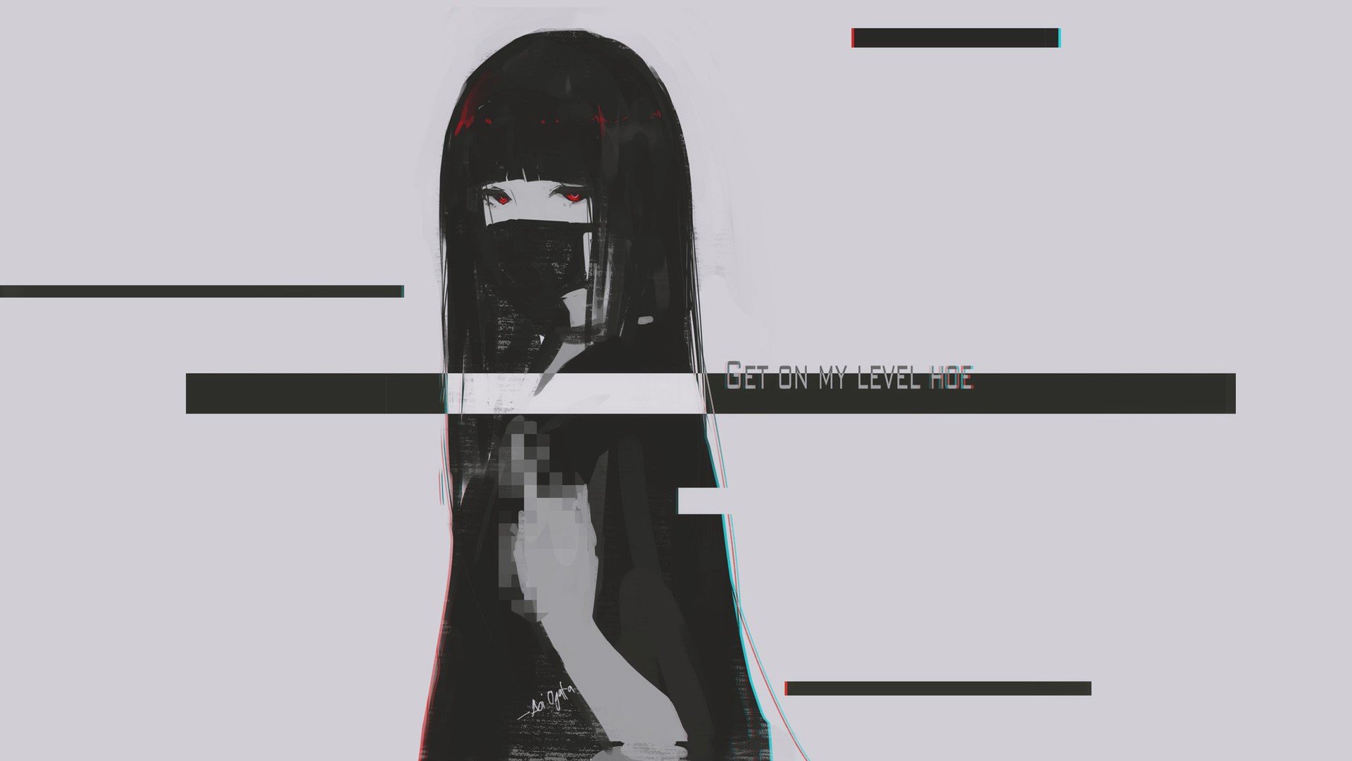 Anime girl with black hair and mask, digital art HD Wallpaper