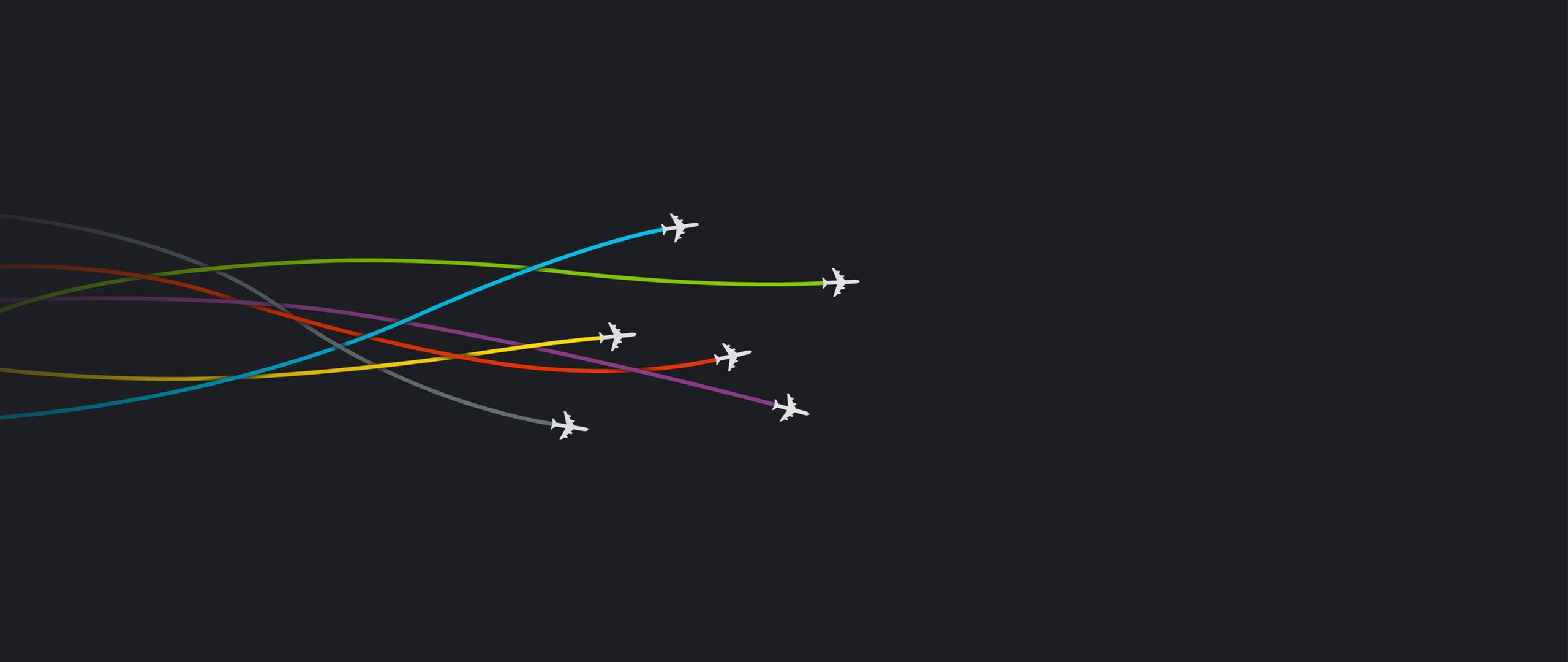 Minimalist airplanes with colorful trails on dark background HD Wallpaper