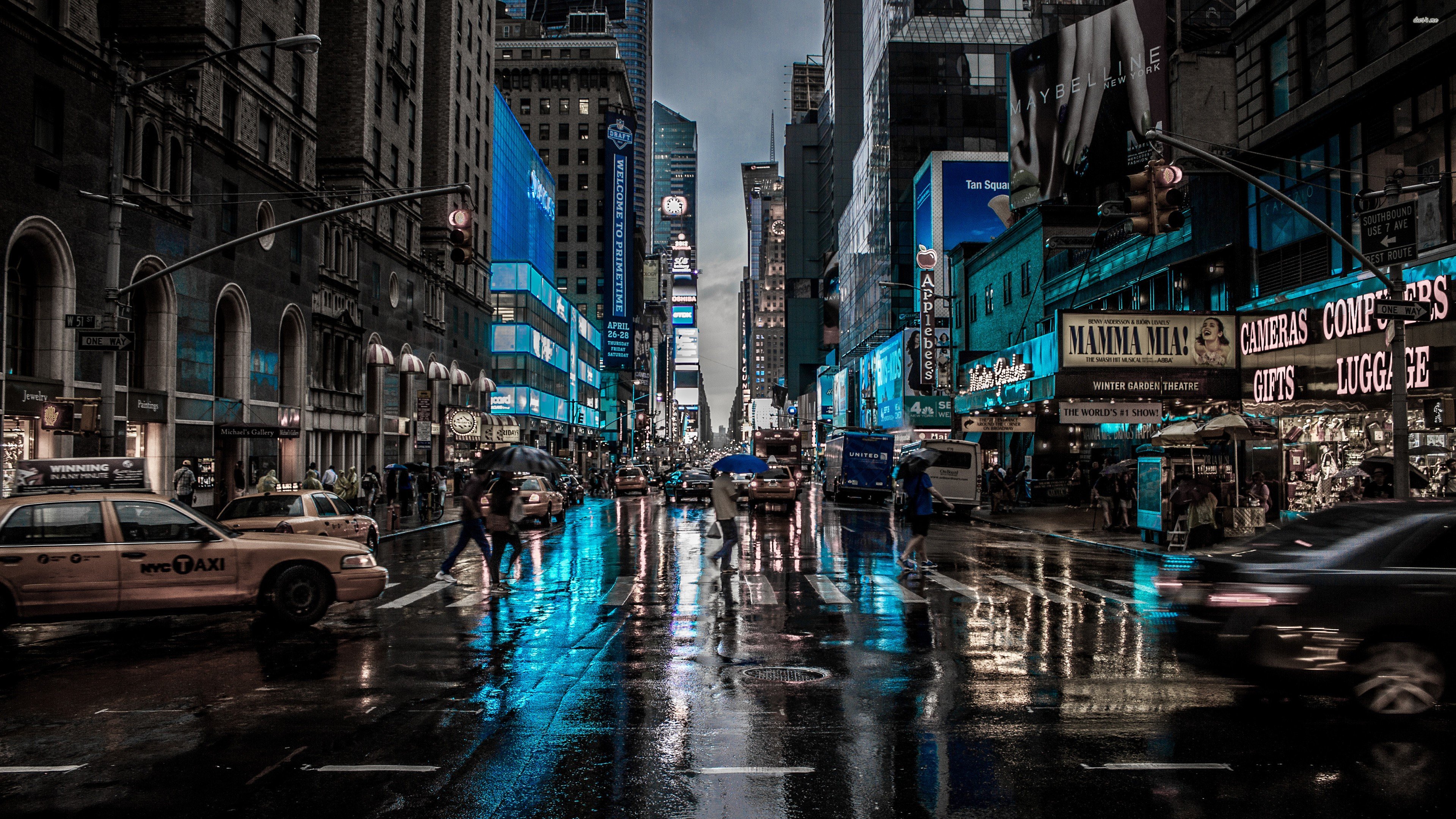 New York City street in the rain at night HD Wallpaper