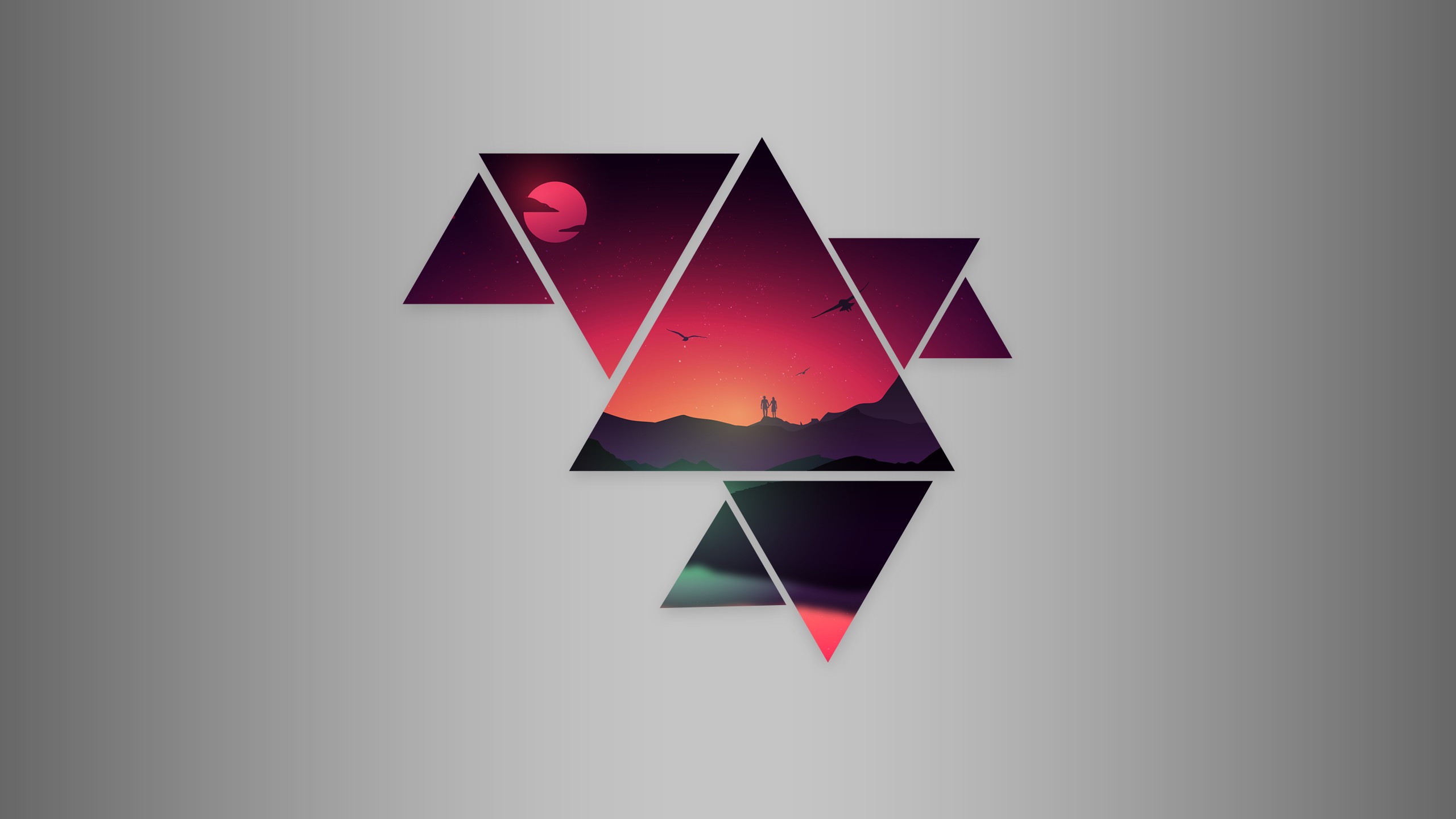 Abstract sunset landscape with triangles HD Wallpaper