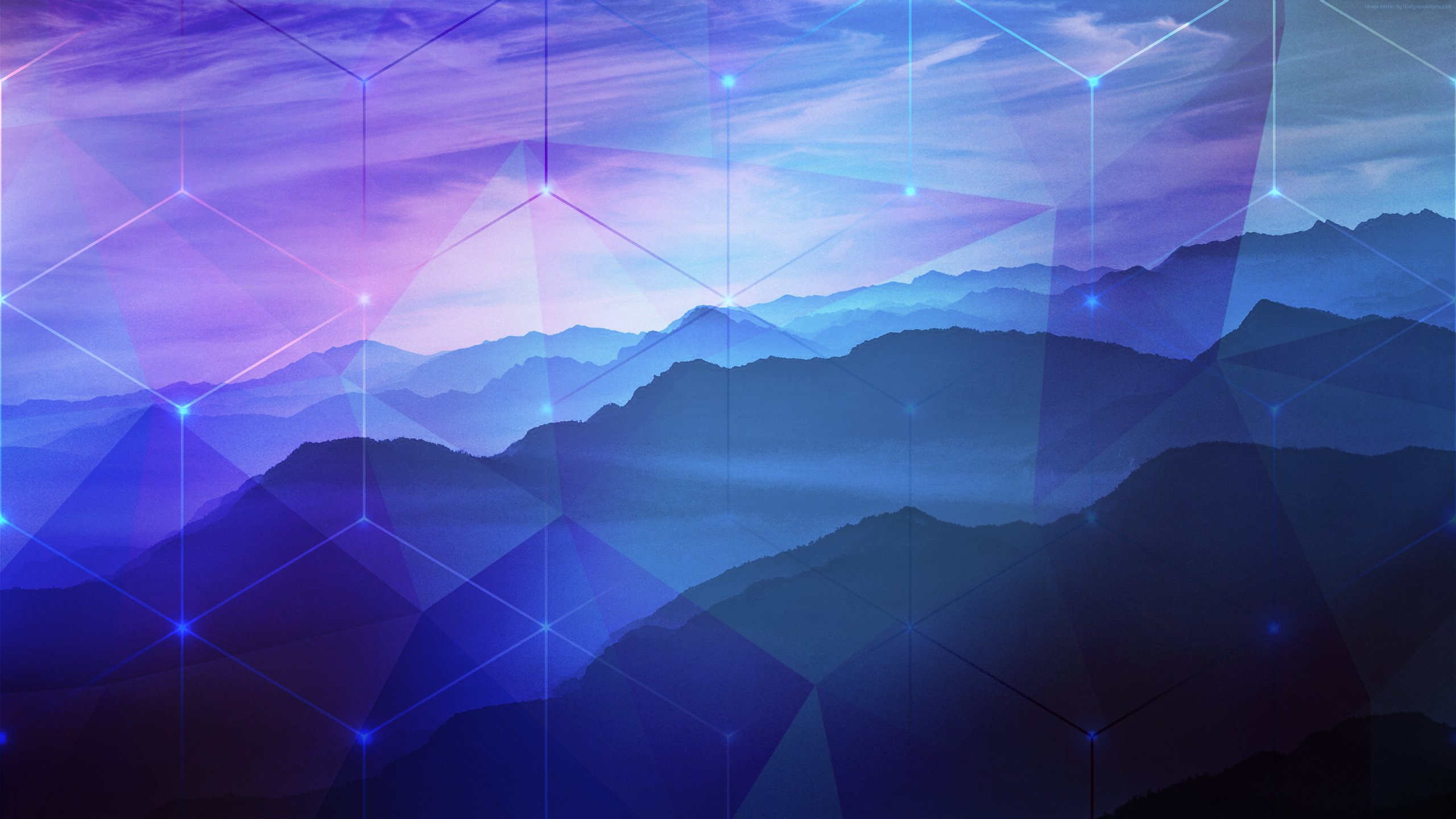 Blue and purple mountains with geometric overlay HD Wallpaper