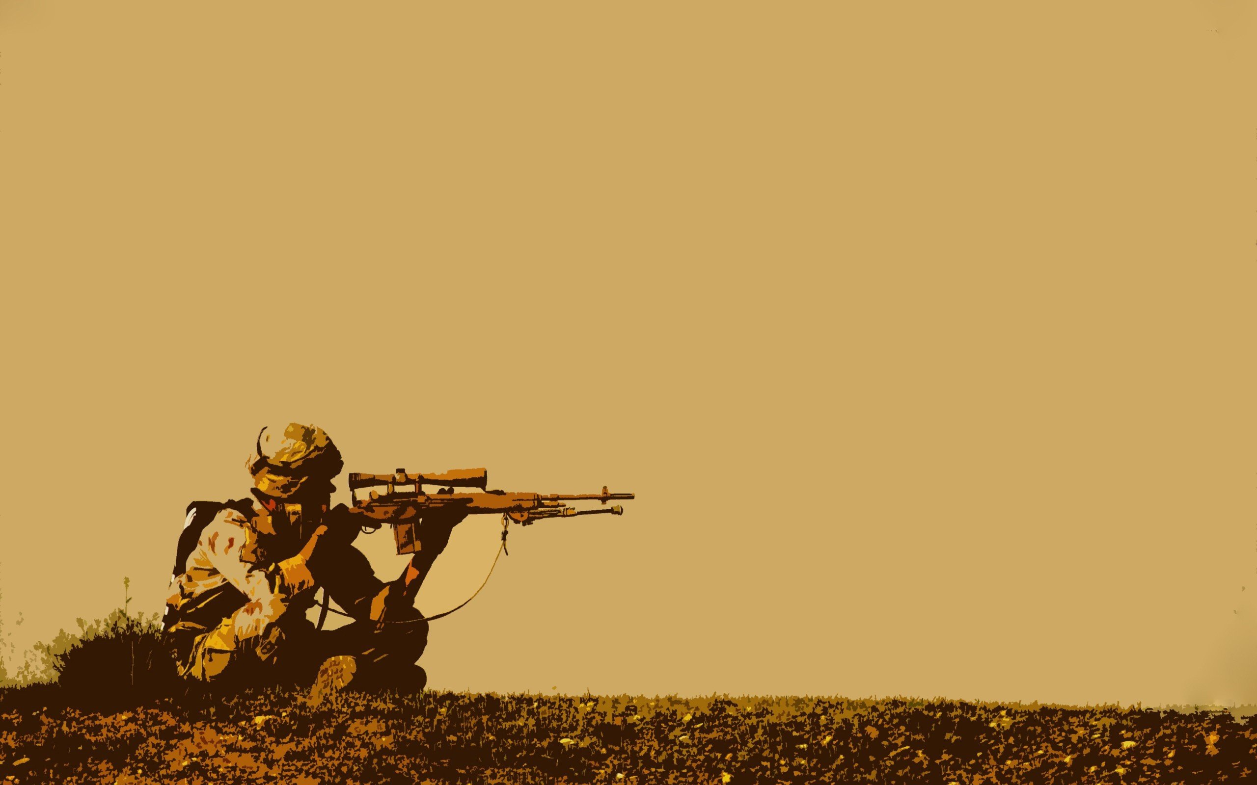 Soldier aiming a sniper rifle in a field HD Wallpaper