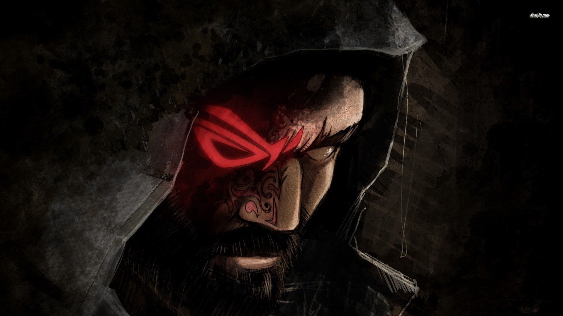 Man with ROG logo on face HD Wallpaper