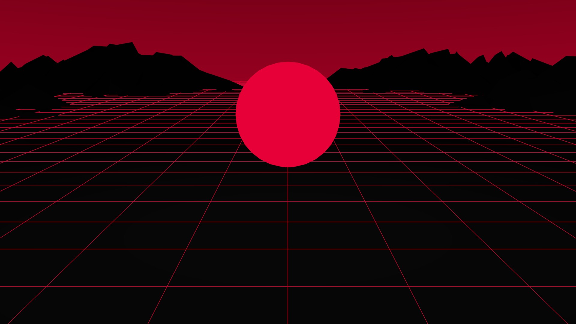 Retro grid landscape with red sun and mountains HD Wallpaper