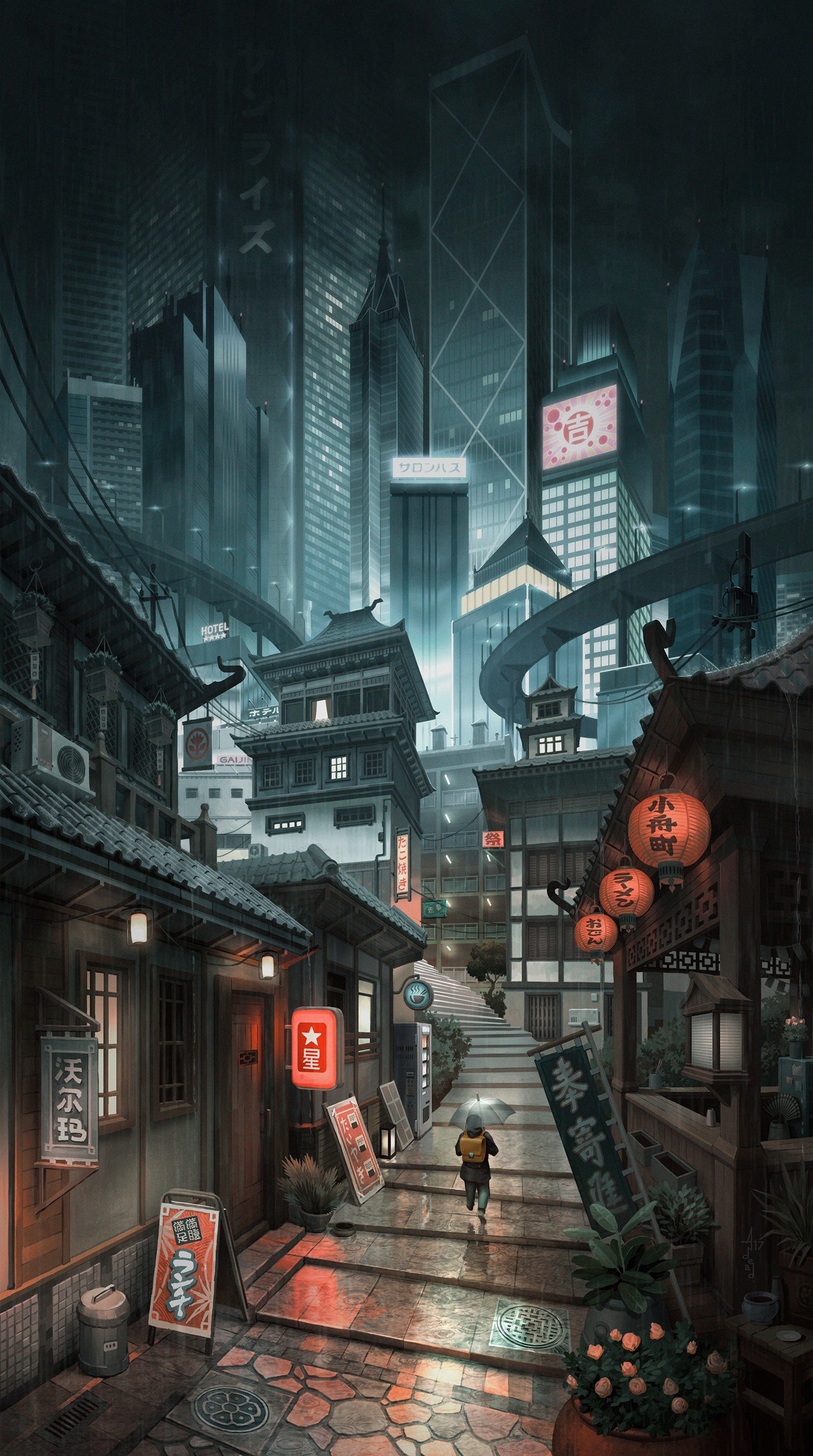 Cyberpunk Japanese Cityscape Alleyway Artwork HD Wallpaper