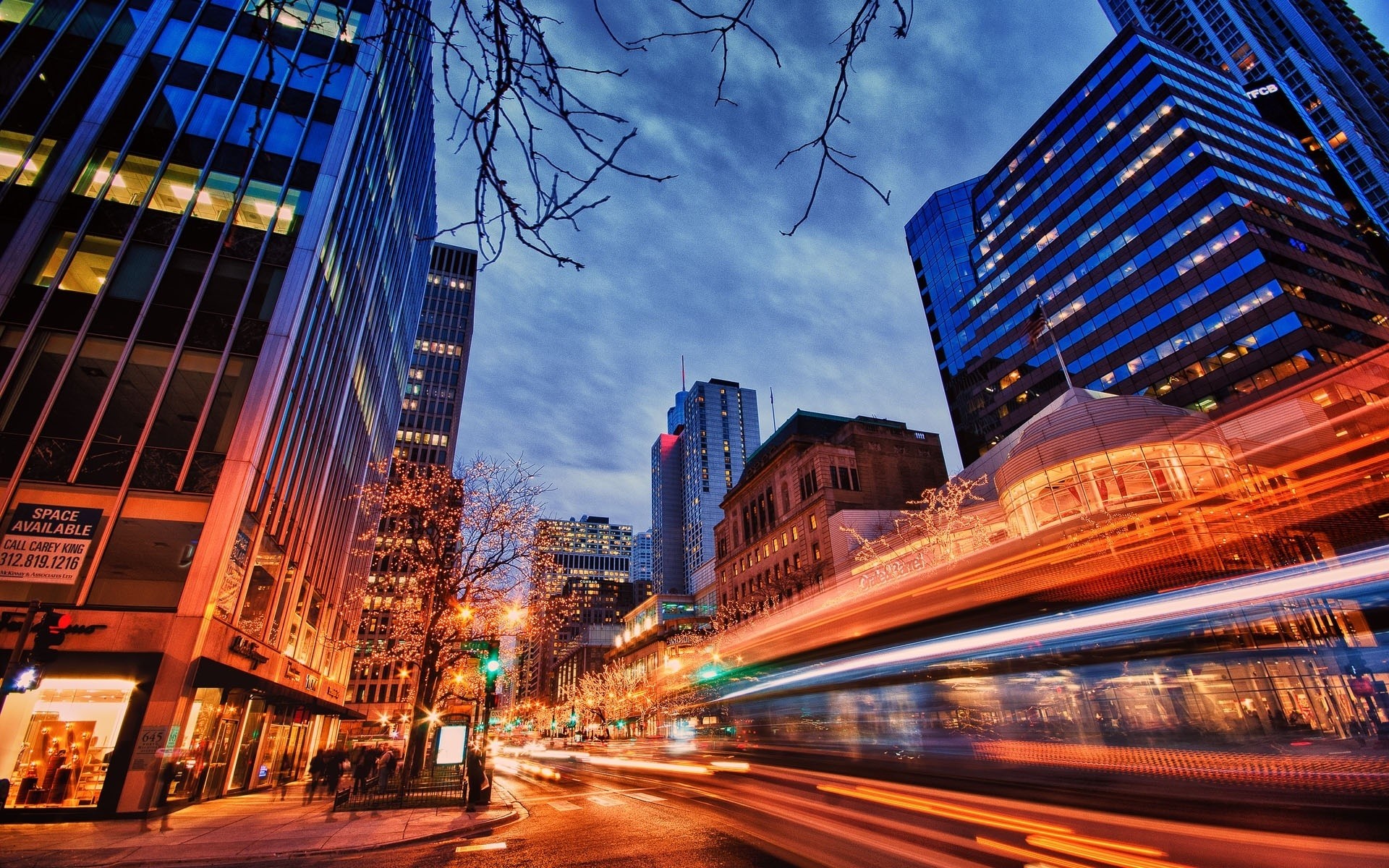 City street at night with light trails HD Wallpaper