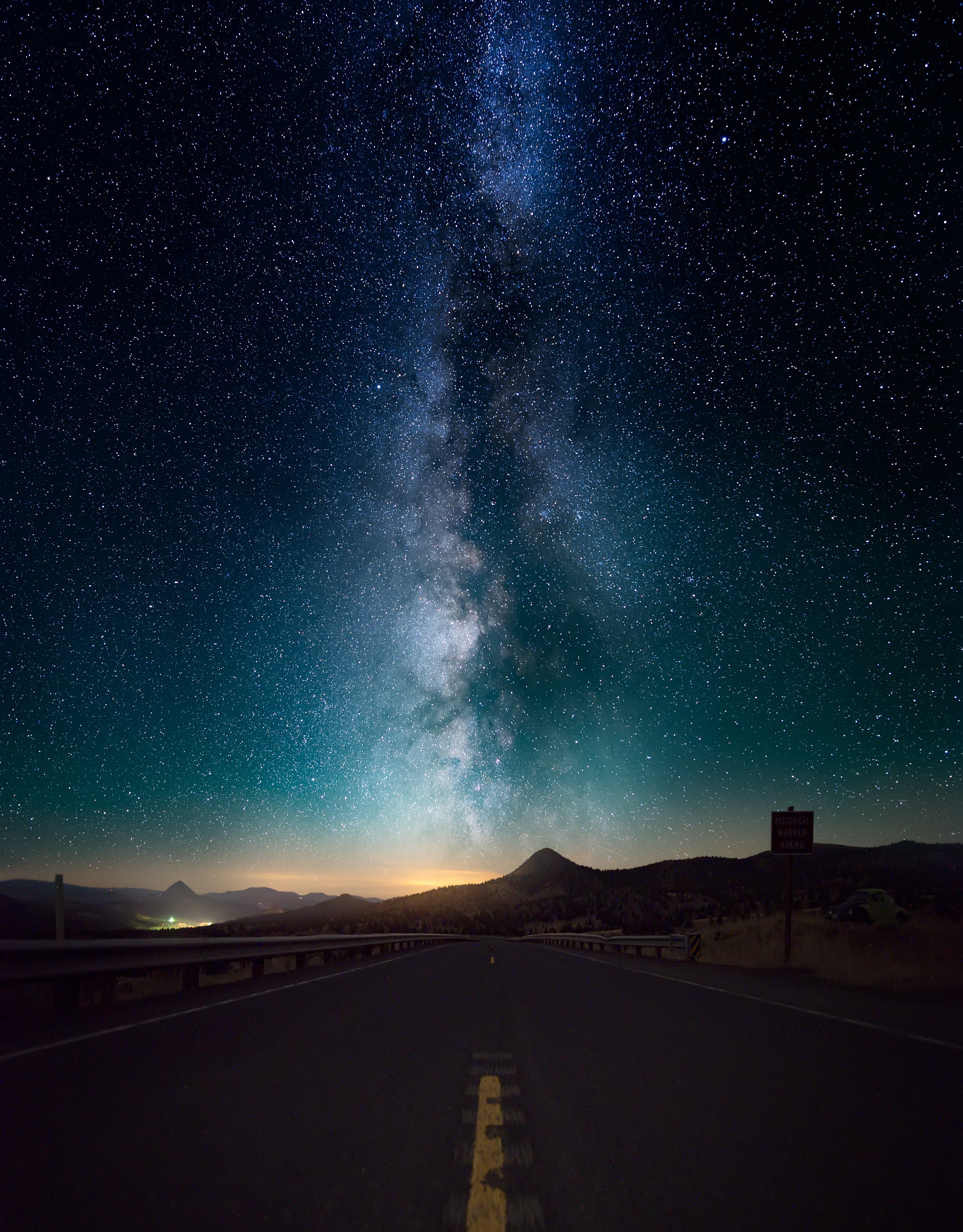 Milky Way Galaxy Over a Desert Road at Night HD Wallpaper