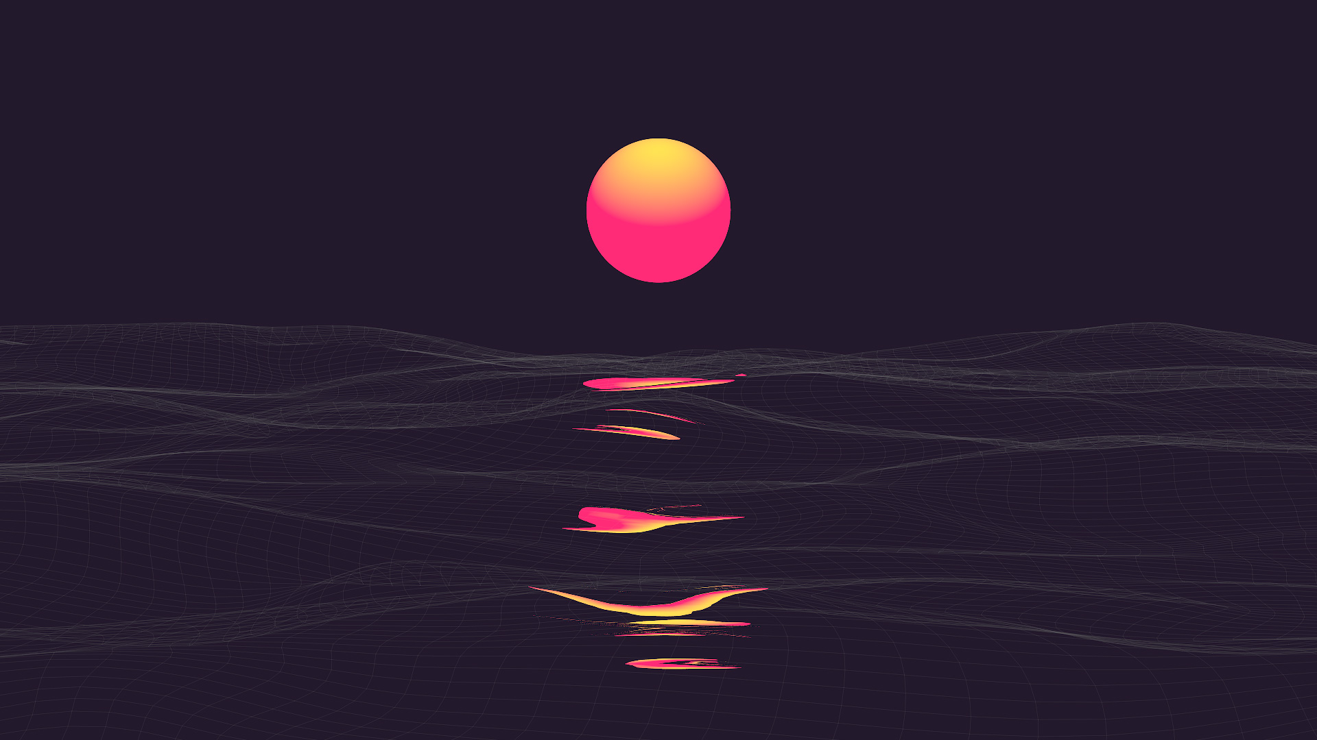 Retrowave sunset over a digital ocean HD Wallpaper