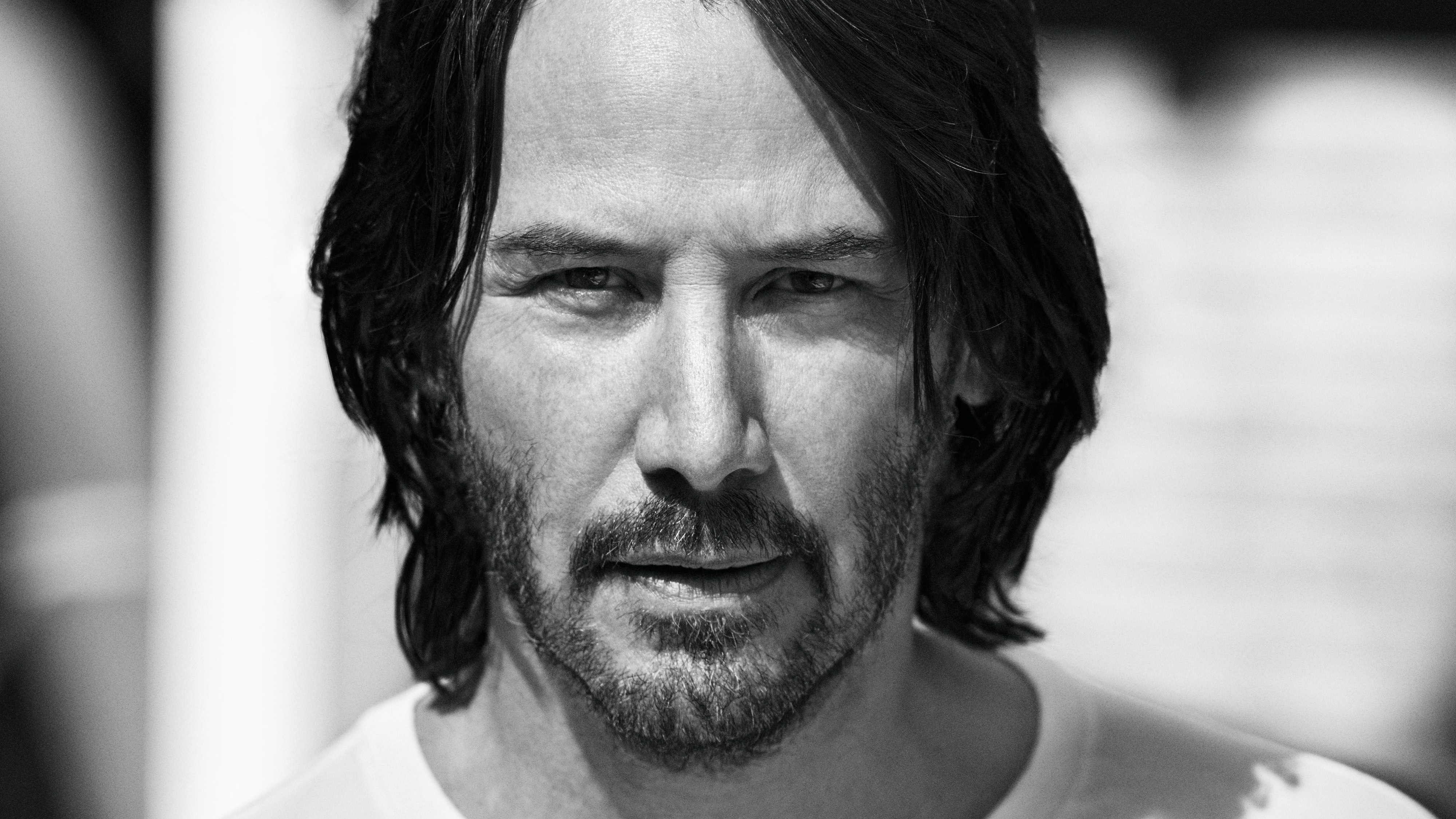 Keanu Reeves monochrome portrait HD Wallpaper