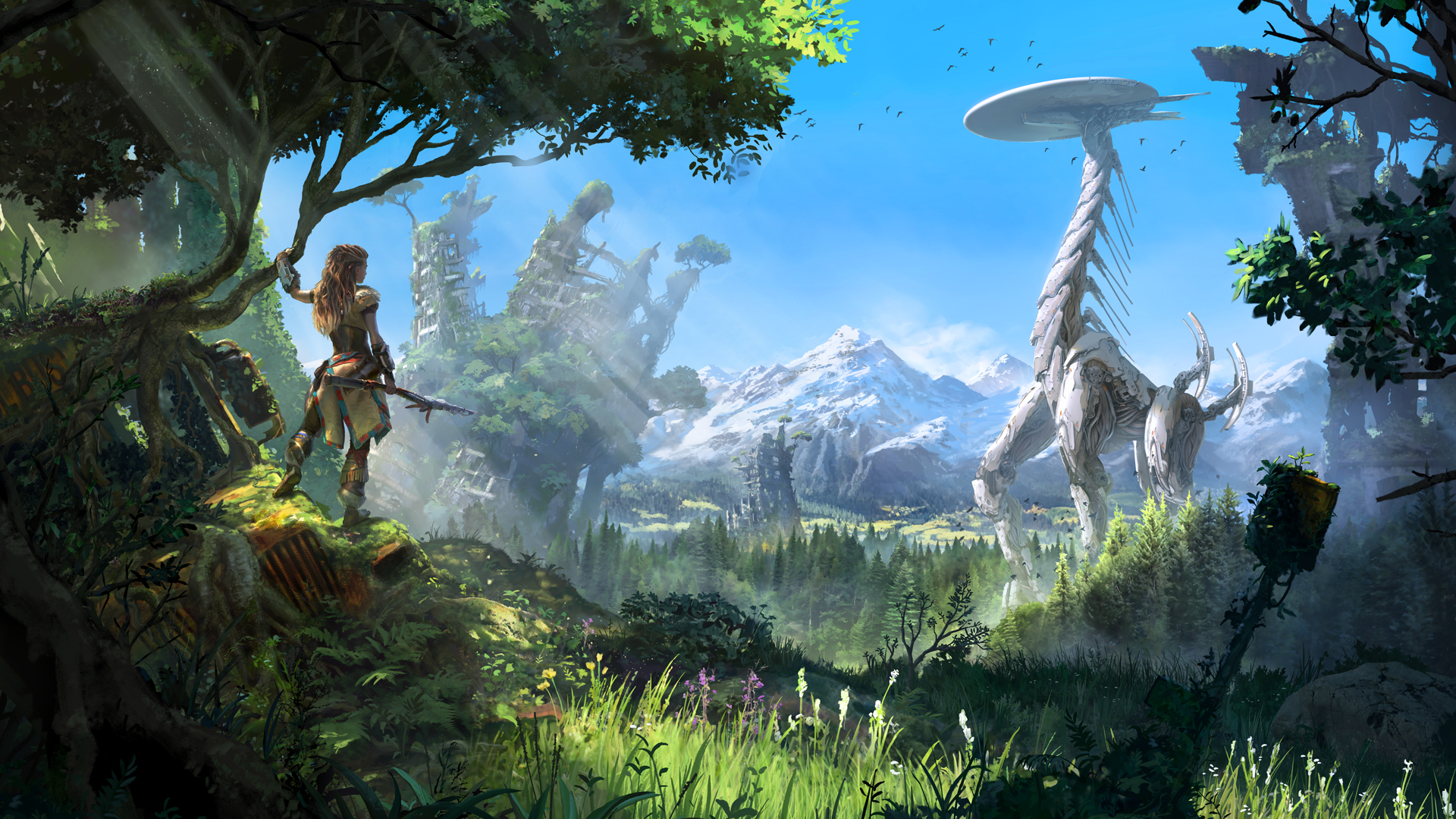 Aloy from Horizon Zero Dawn in a forest HD Wallpaper