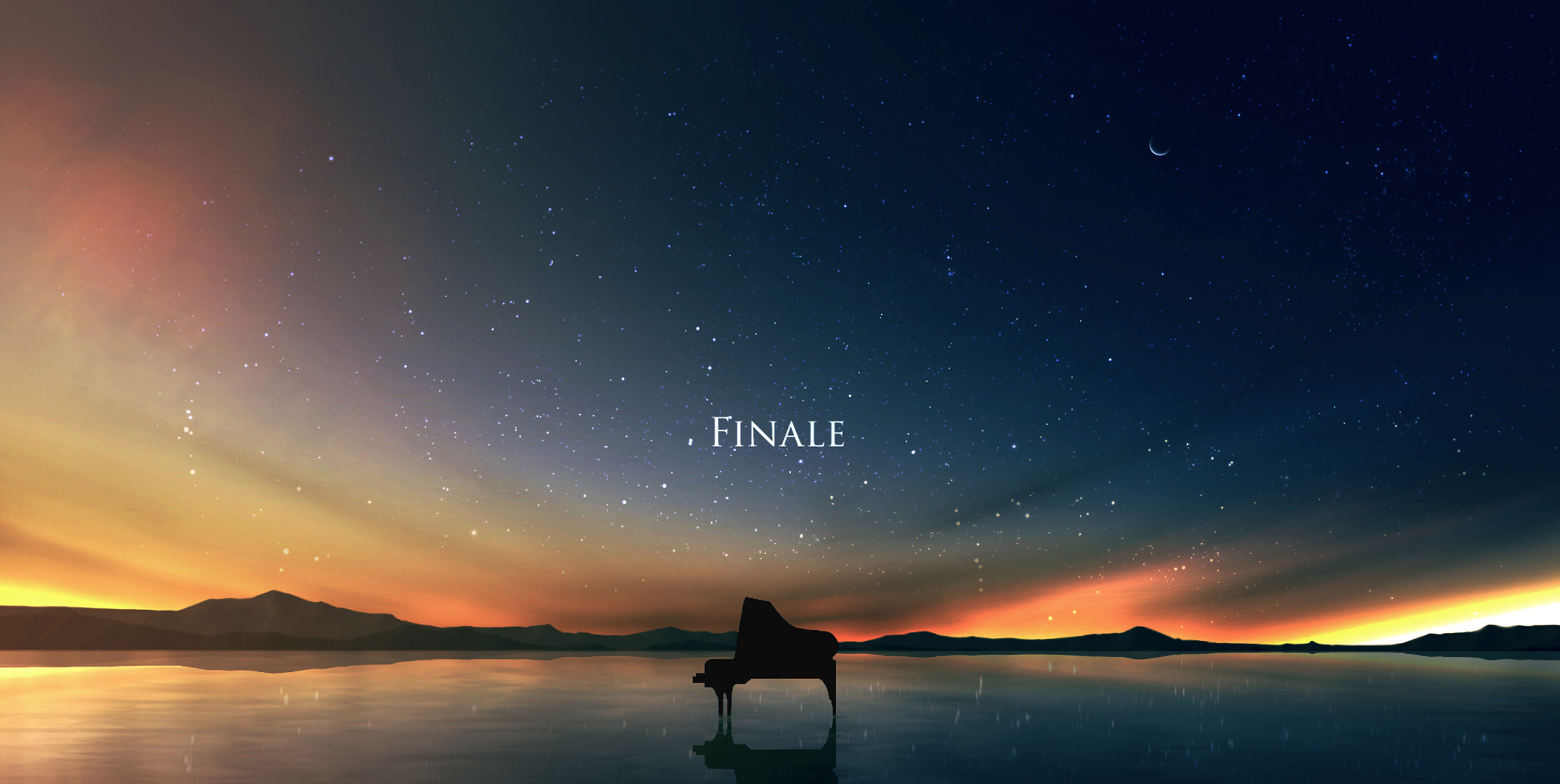 Anime piano landscape with stars and moon HD Wallpaper