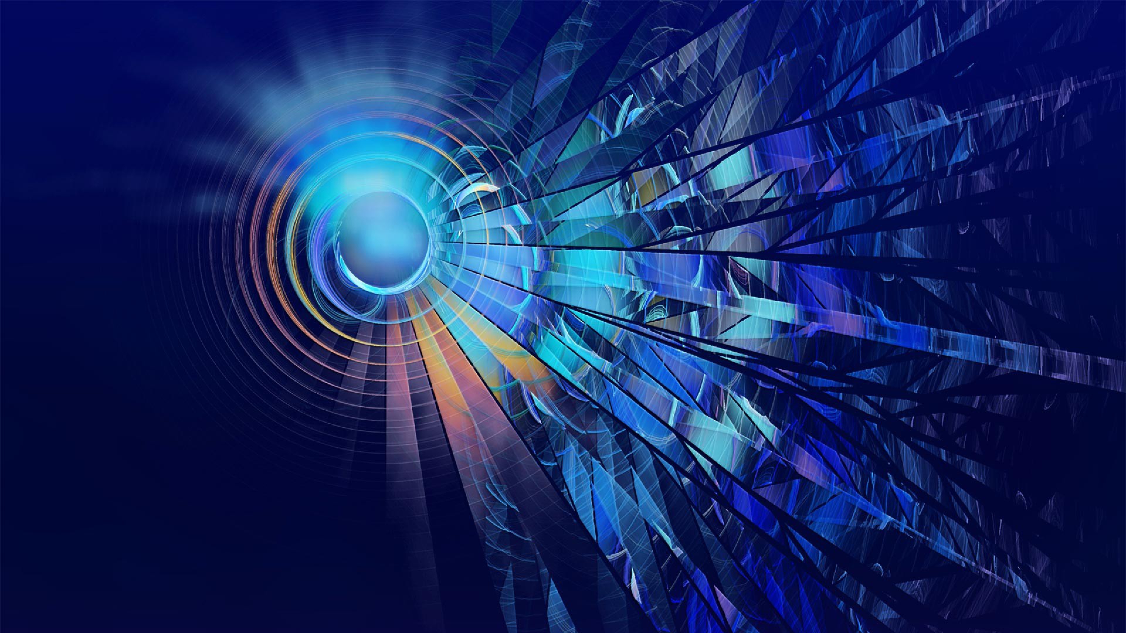 Abstract Blue Digital Art with Circles and Lines HD Wallpaper
