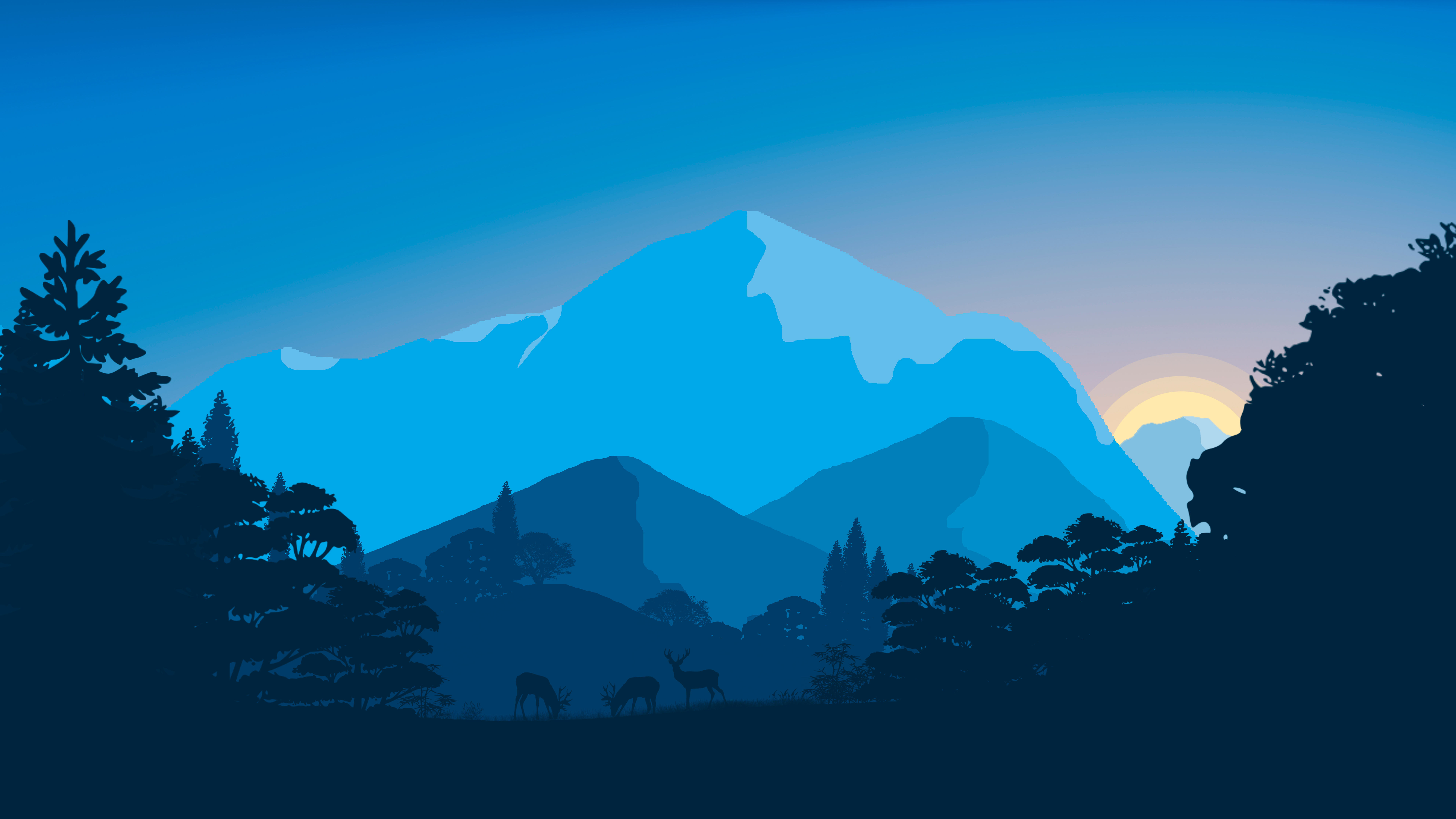 Minimalist mountain landscape at sunset HD Wallpaper