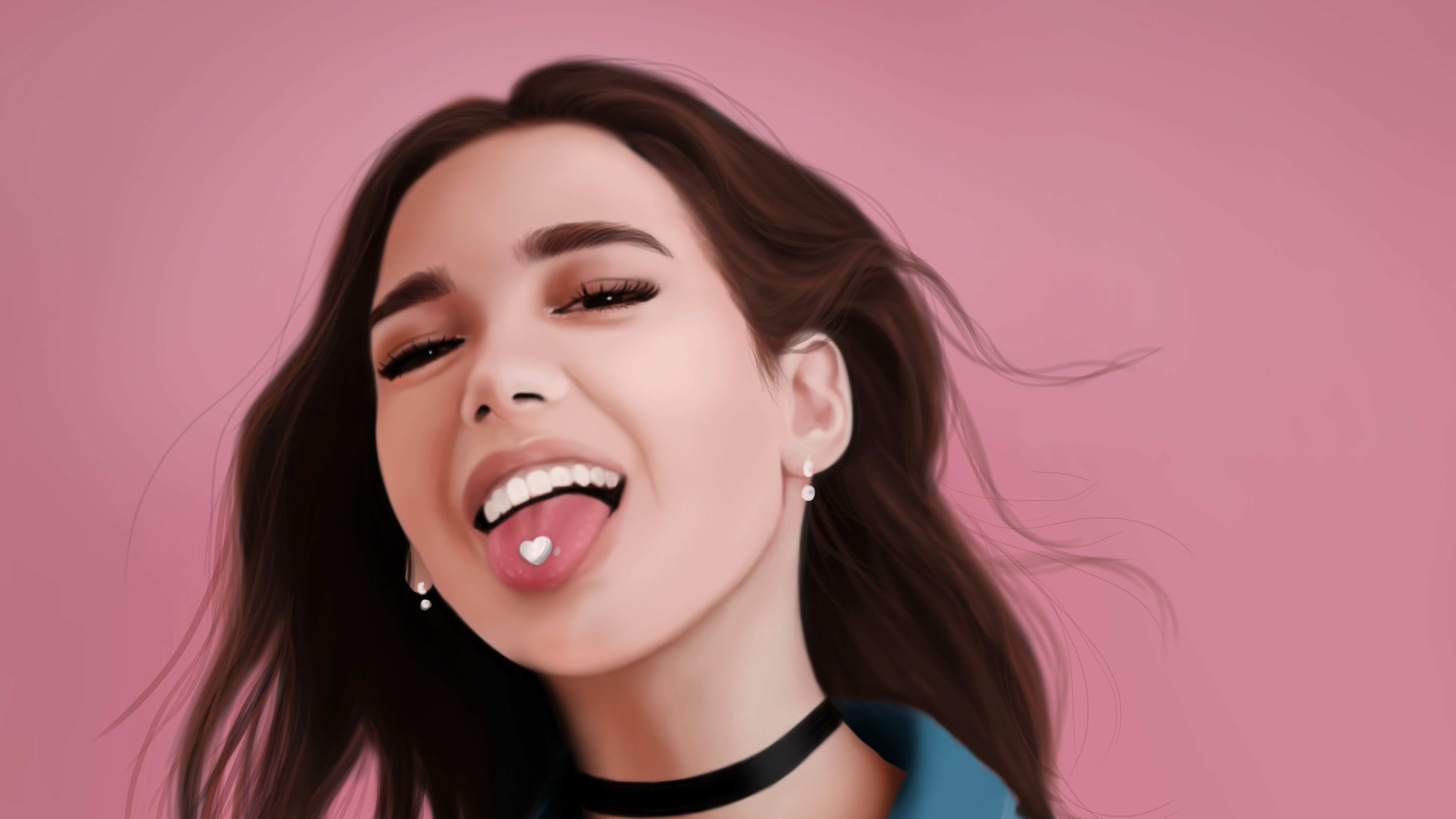 Dua Lipa with heart tongue piercing HD Wallpaper
