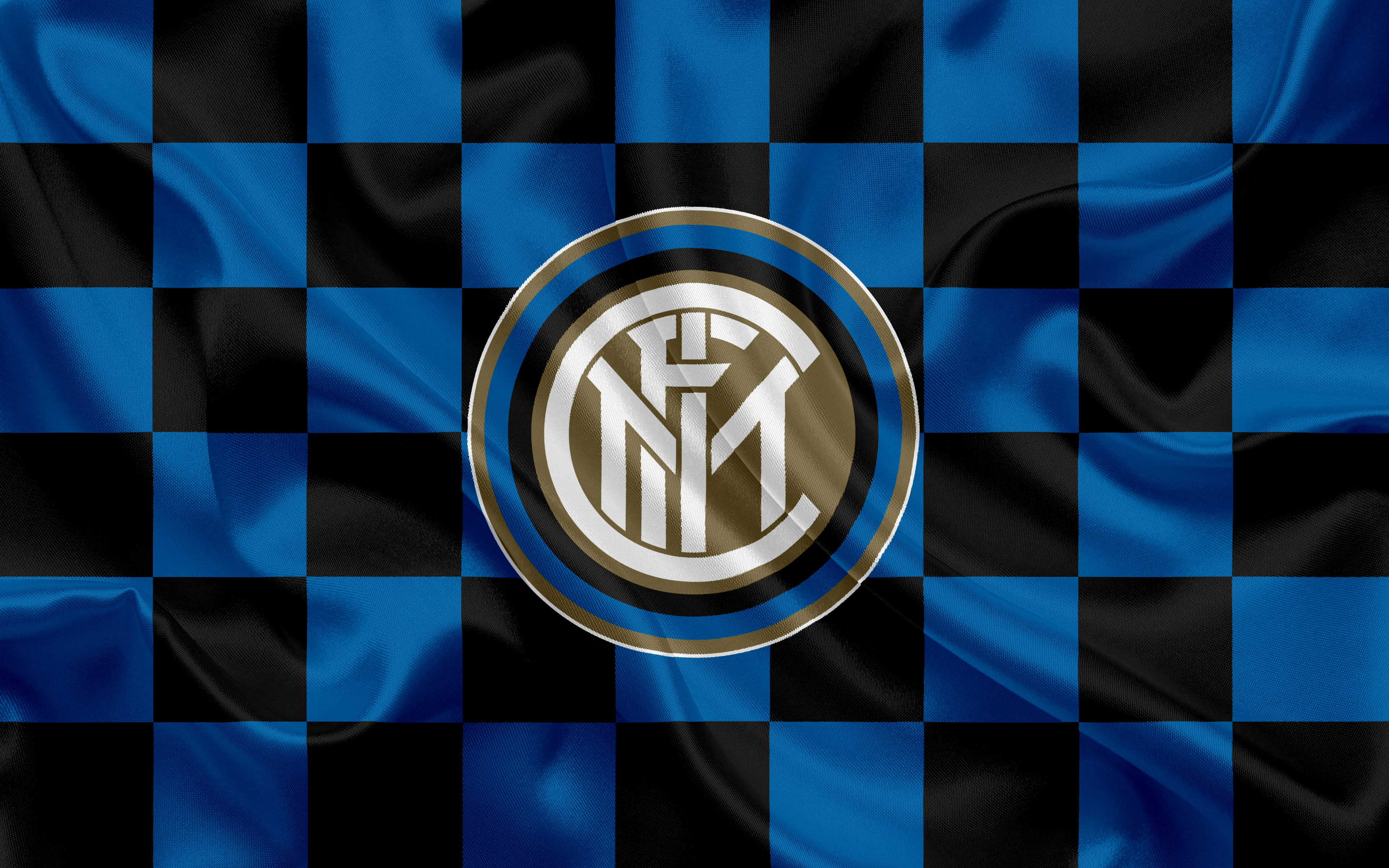 Inter Milan Soccer Logo on Blue Black Checkered HD Wallpaper