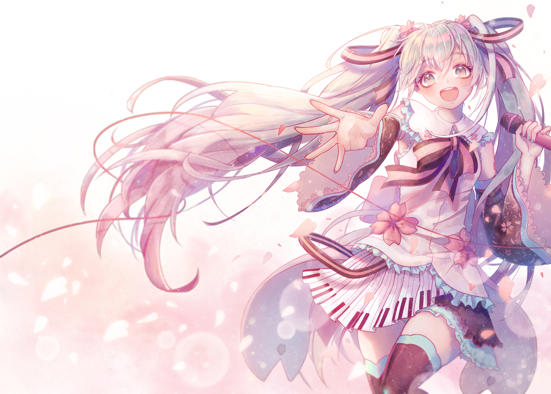 Sakura Miku singing with cherry blossoms HD Wallpaper