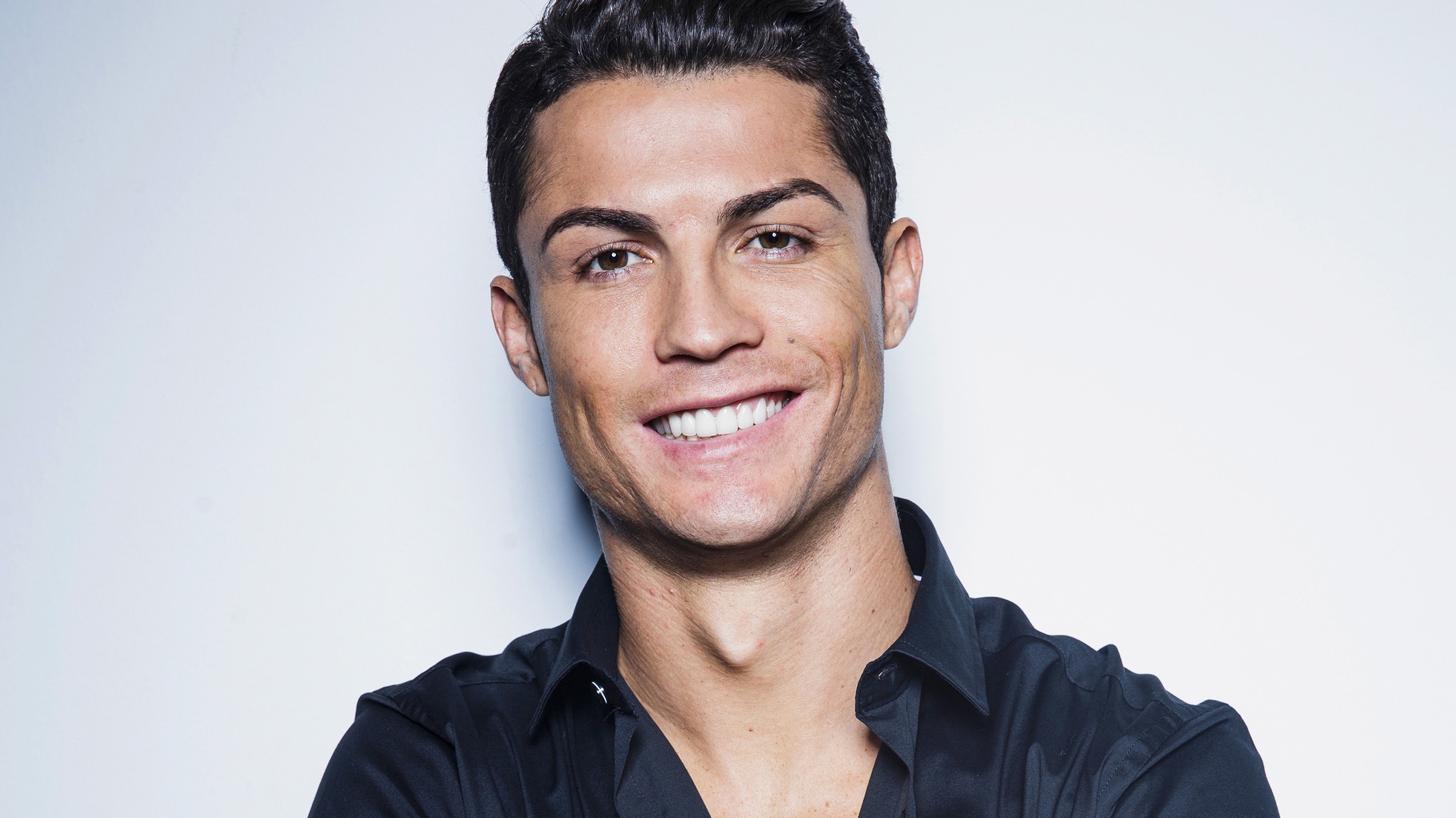 Cristiano Ronaldo Smiling in Black Shirt HD Wallpaper