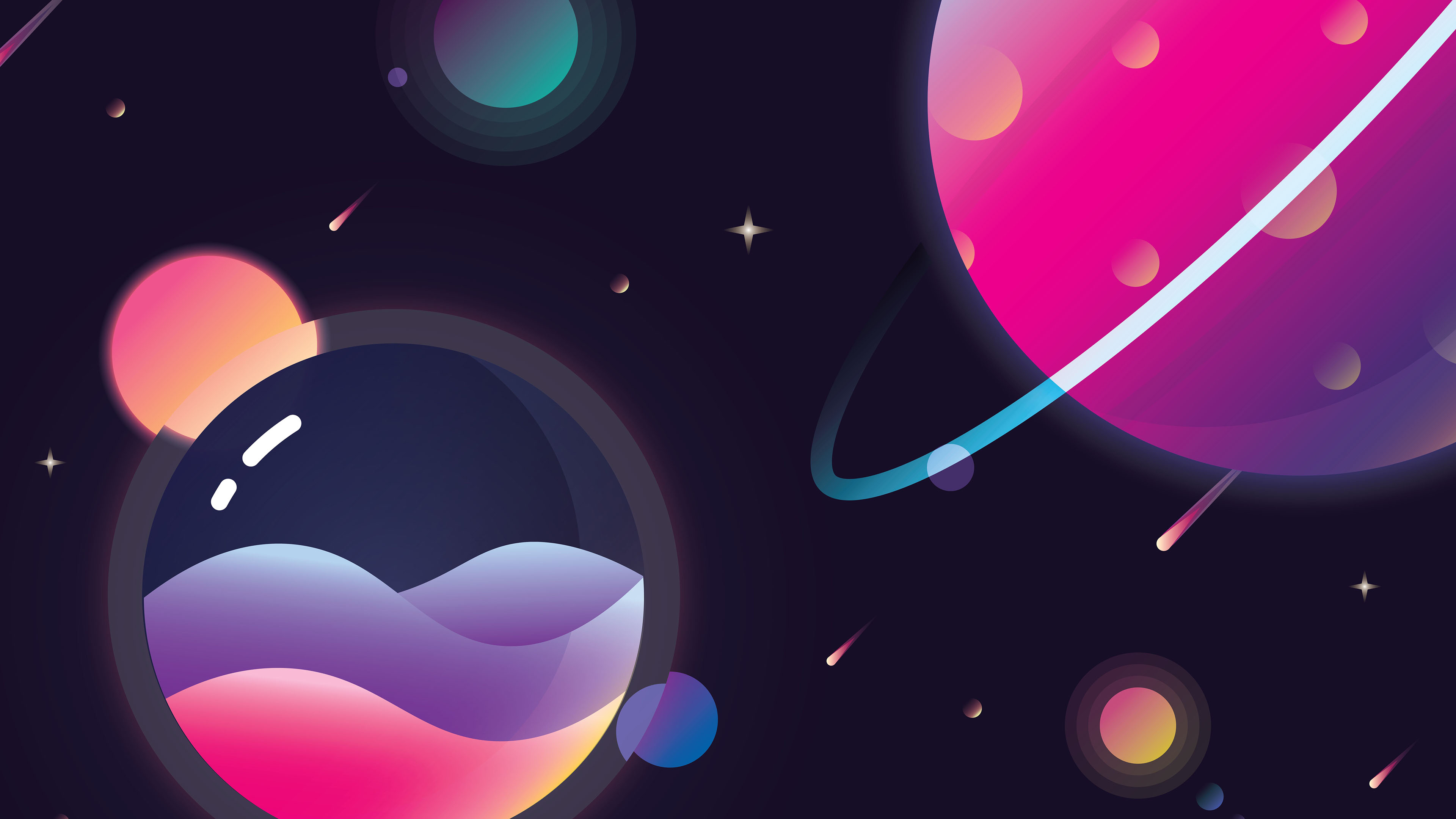 Minimalist Colorful Planets in Space HD Wallpaper