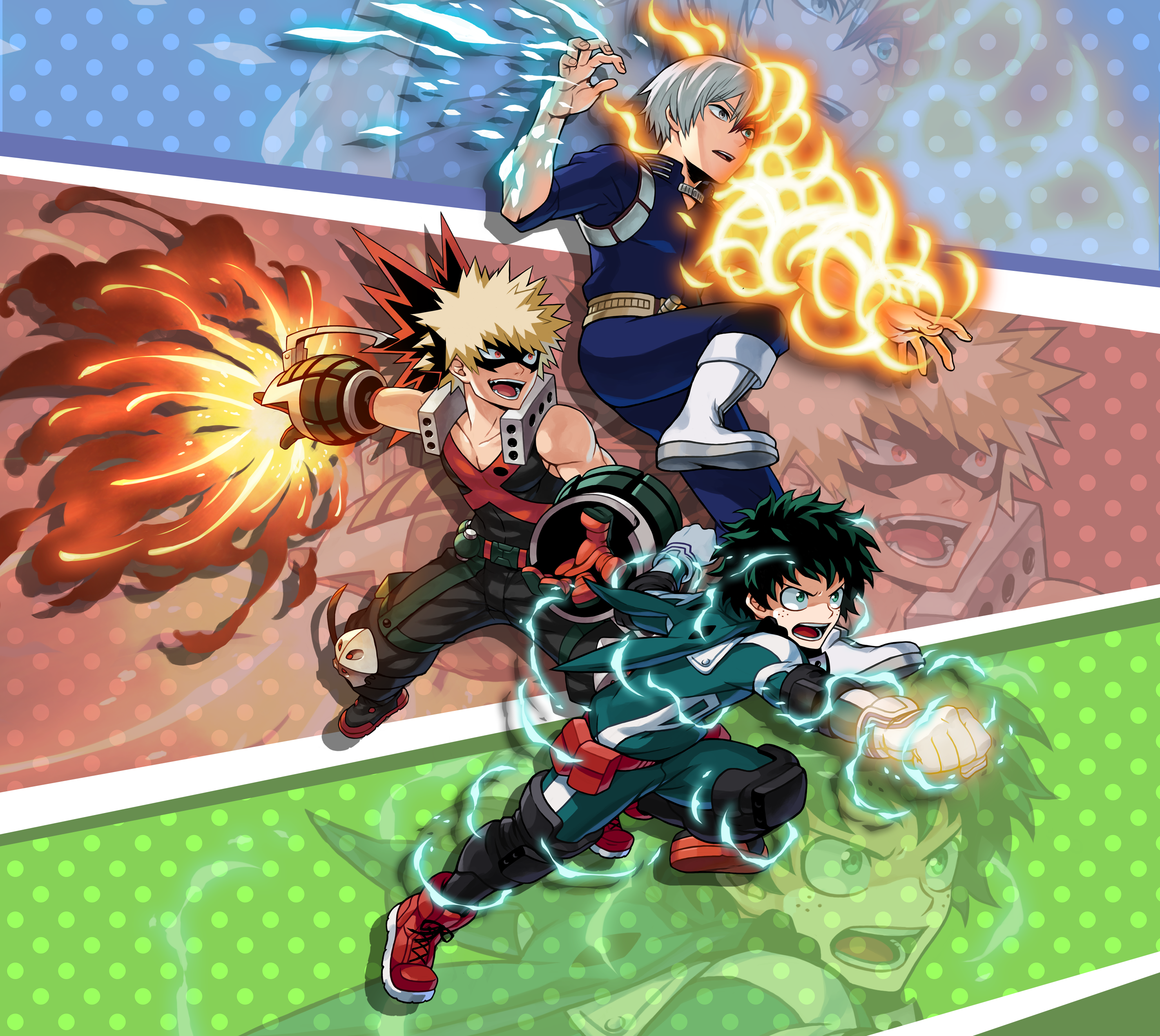 Bakugou, Todoroki, and Midoriya Heroic Action HD Wallpaper