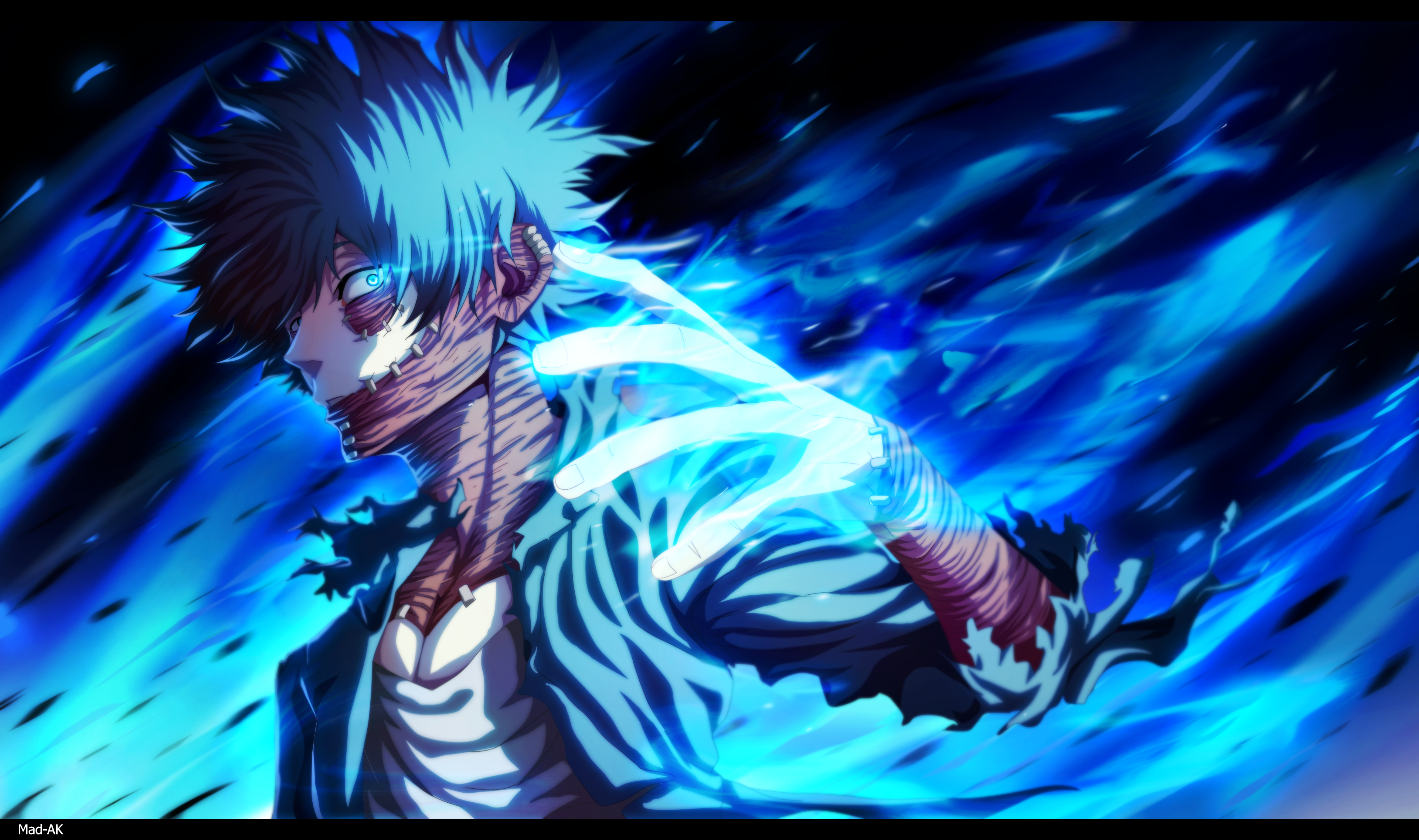 Dabi from Boku No Hero Academia with blue flames HD Wallpaper