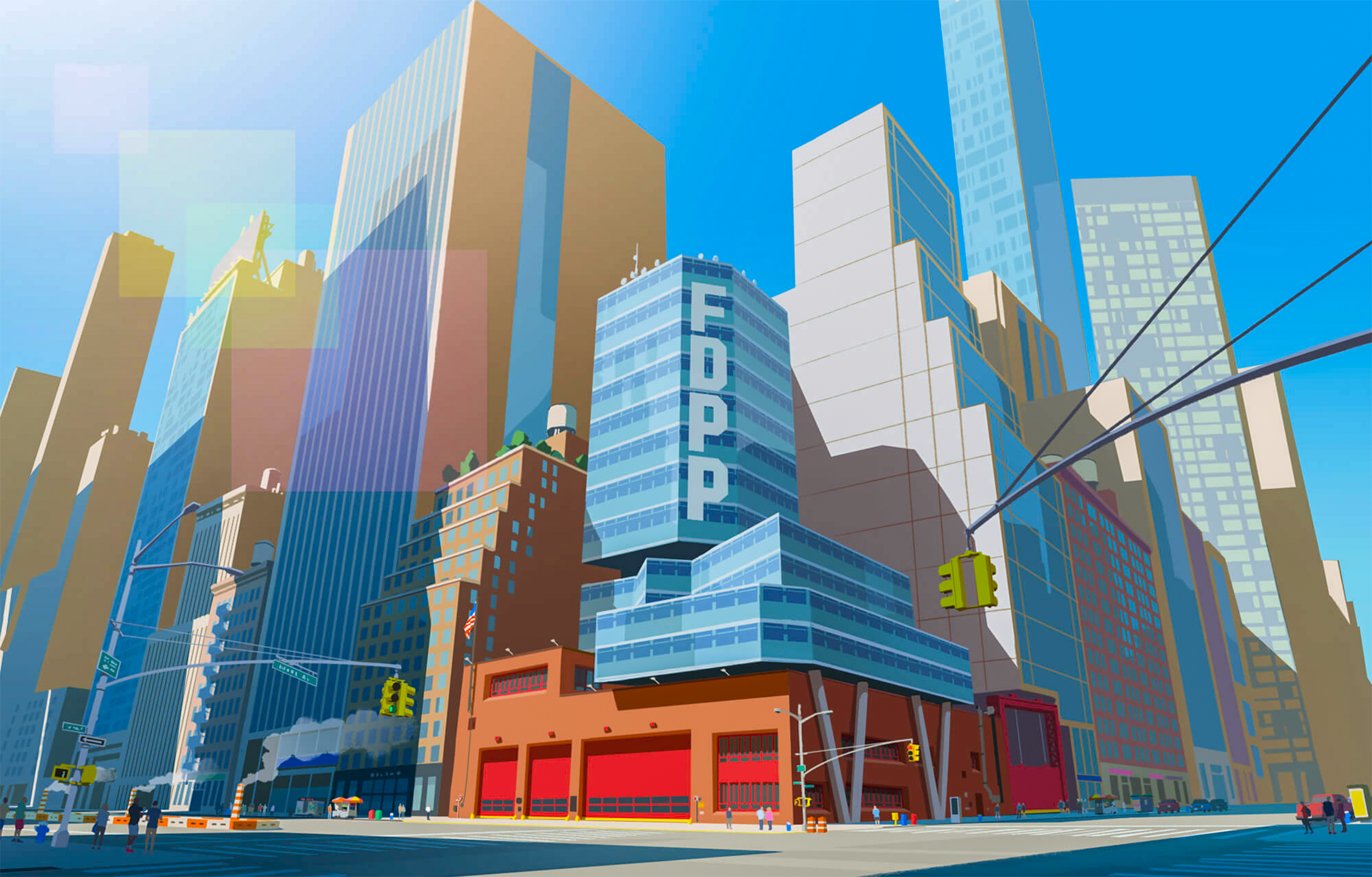 Cityscape with FDPP Building from Promare HD Wallpaper