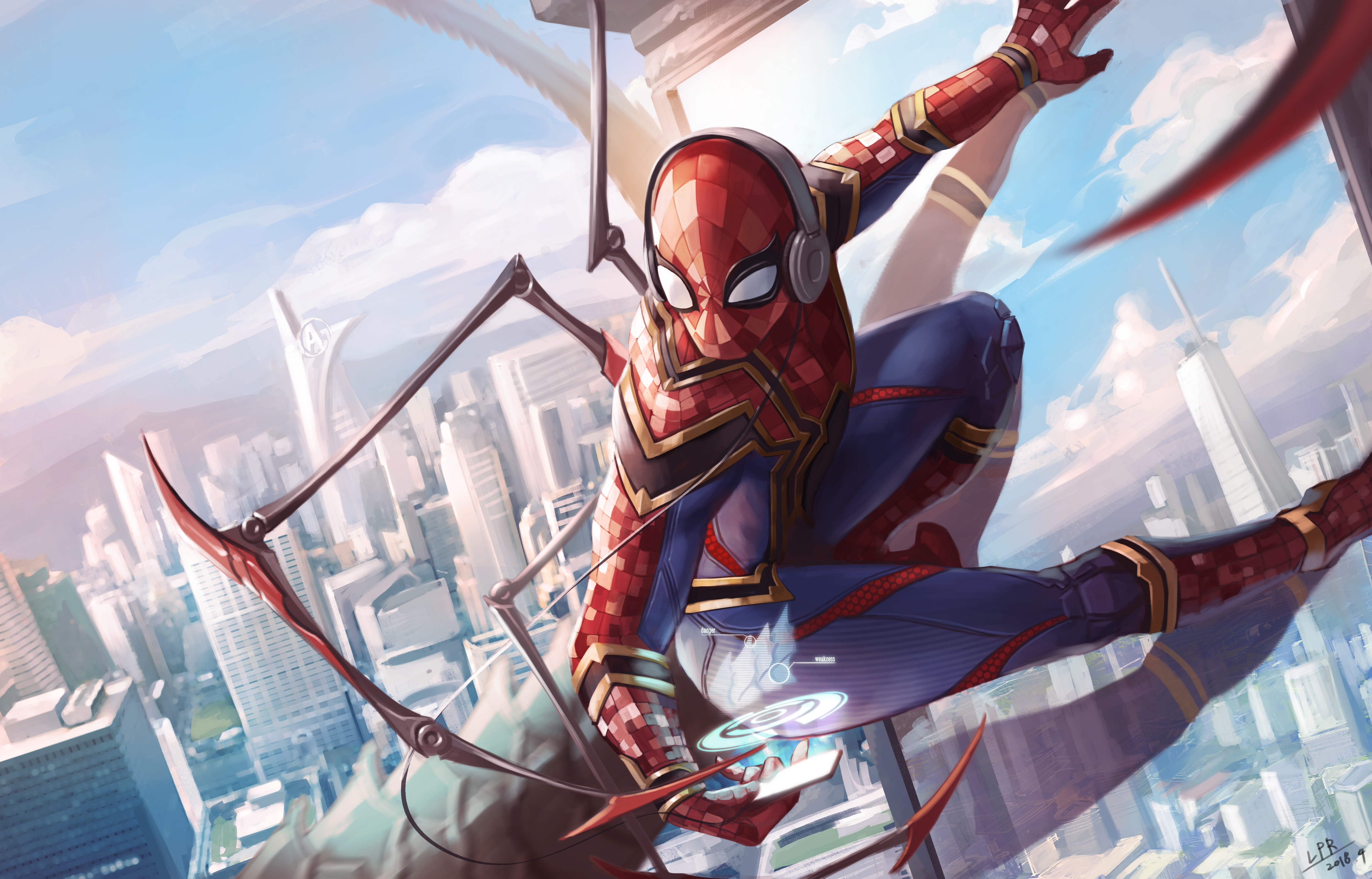 Iron Spider Swinging Through Cityscape HD Wallpaper