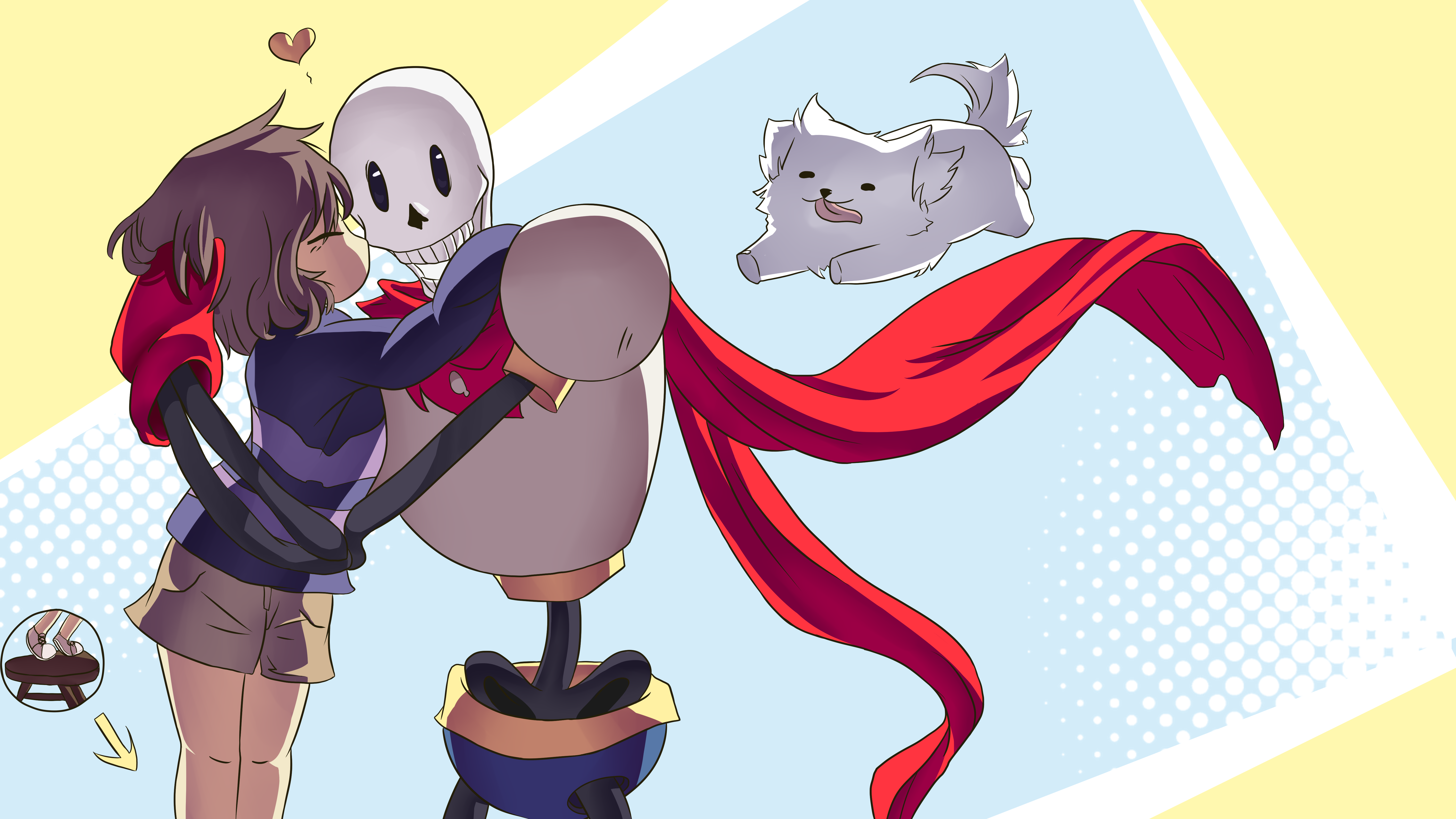 Frisk hugging Papyrus from Undertale with a dog HD Wallpaper