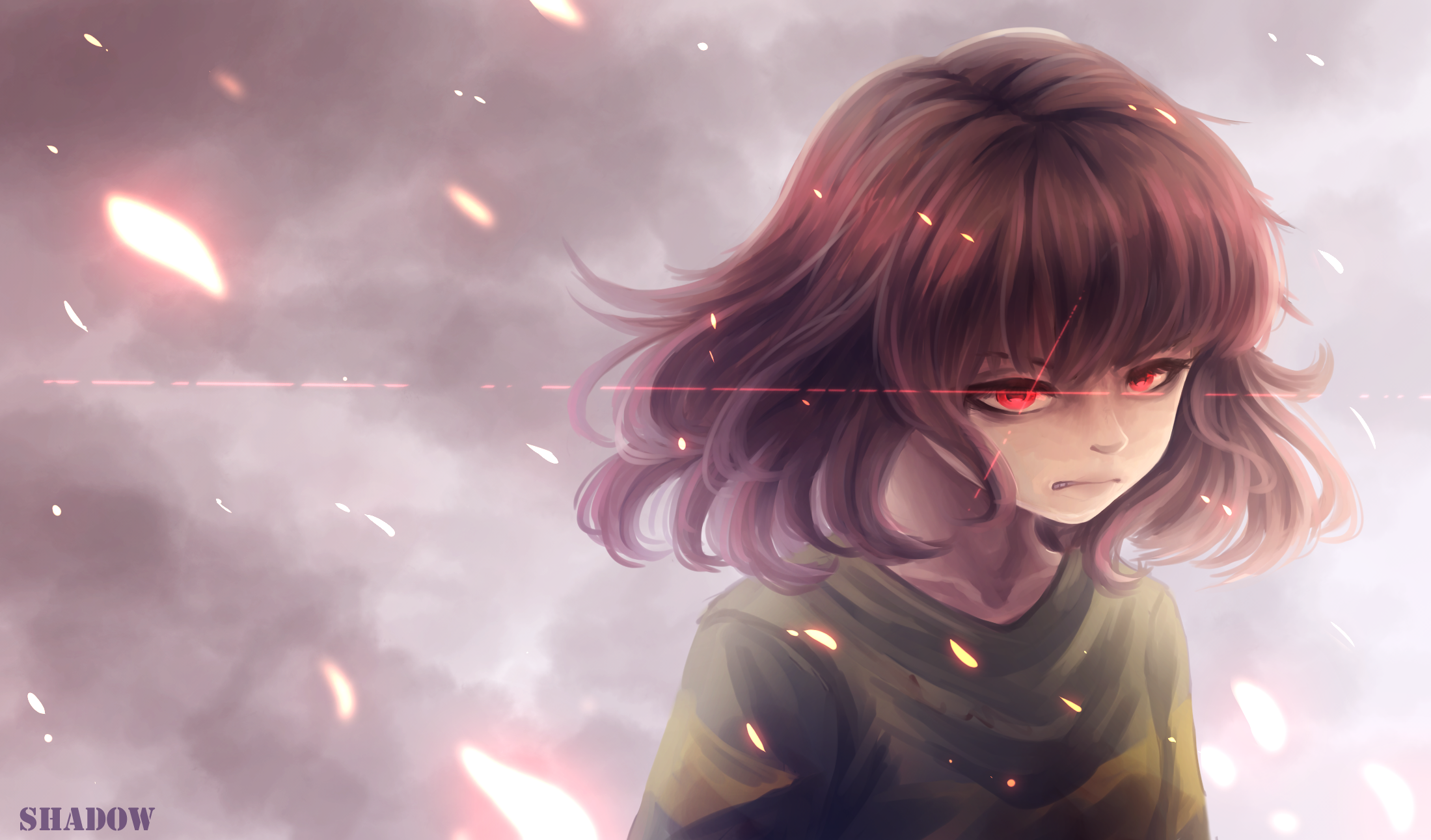 Chara from Undertale with glowing red eyes HD Wallpaper