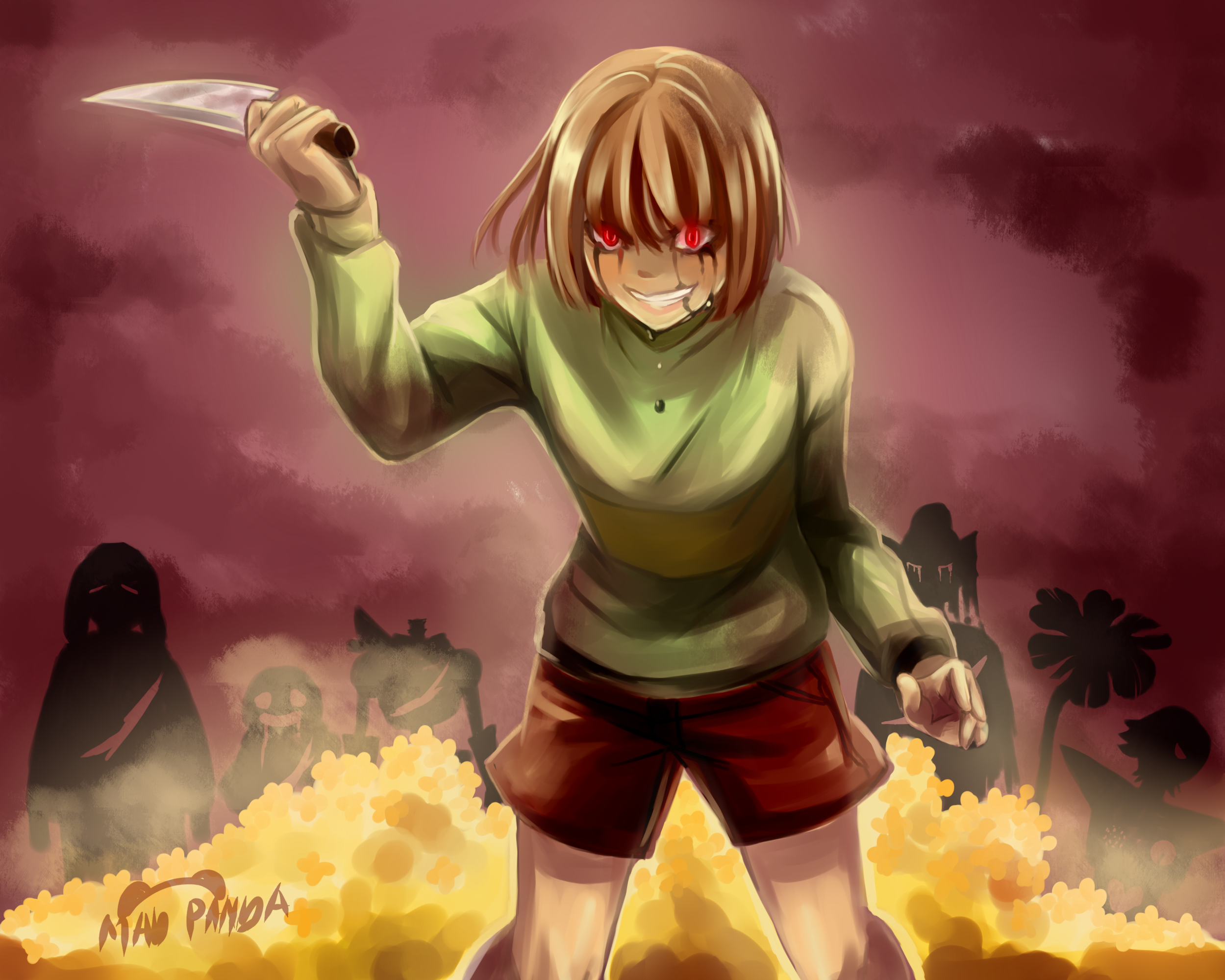 Chara from Undertale with a knife HD Wallpaper