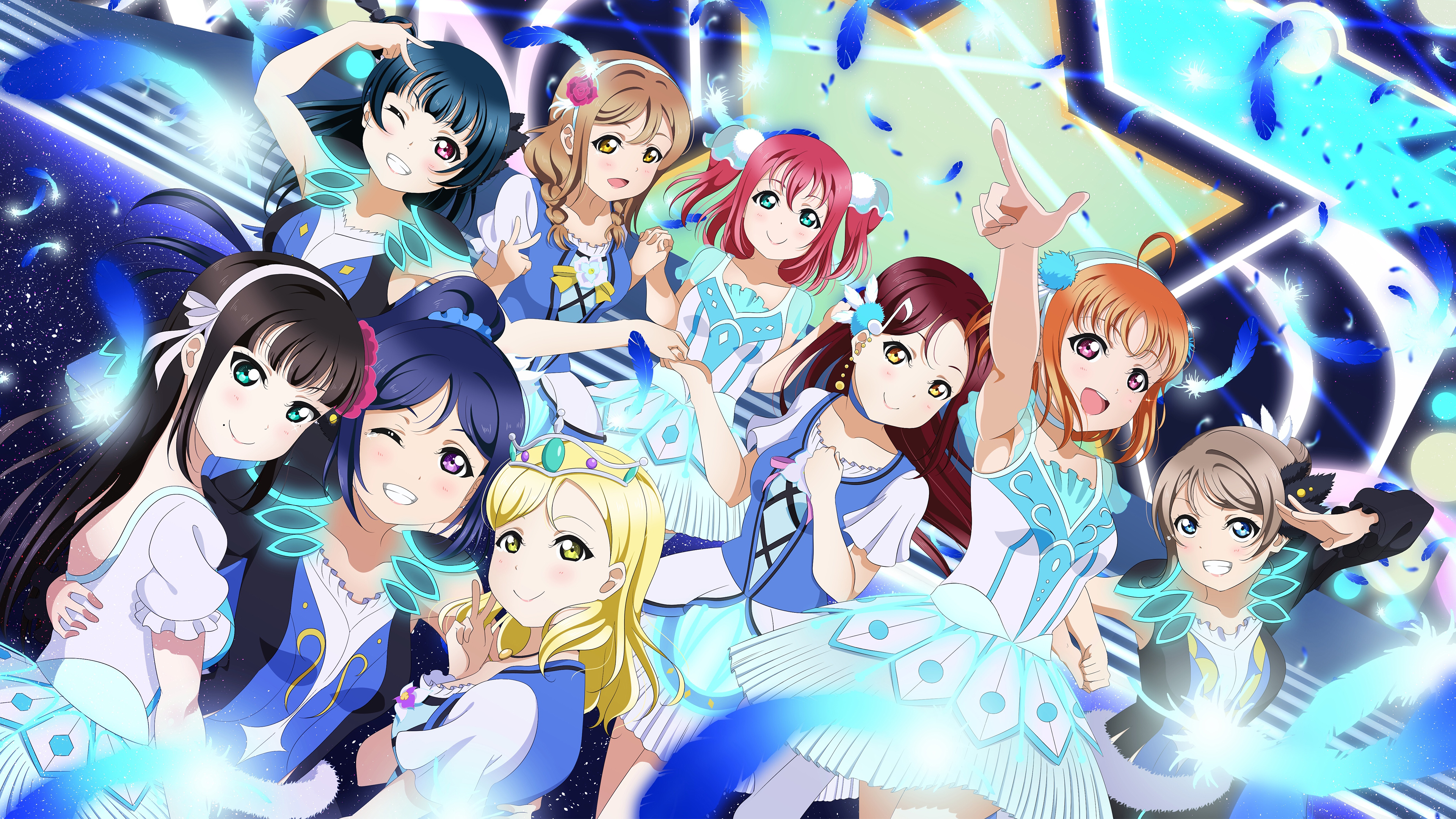 Love Live! Sunshine!! characters in blue outfits HD Wallpaper