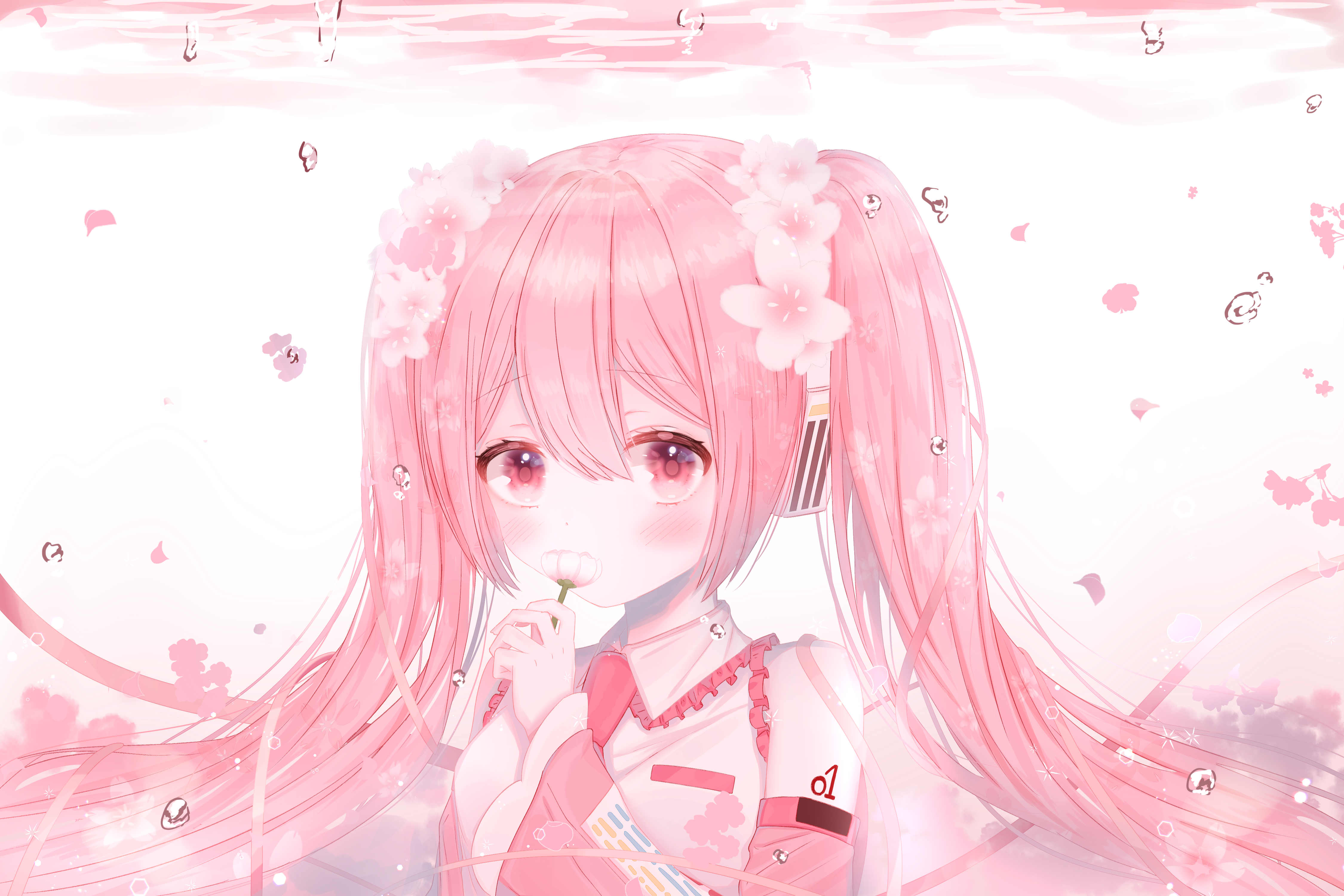 Sakura Miku with Cherry Blossoms and Pink Hair HD Wallpaper