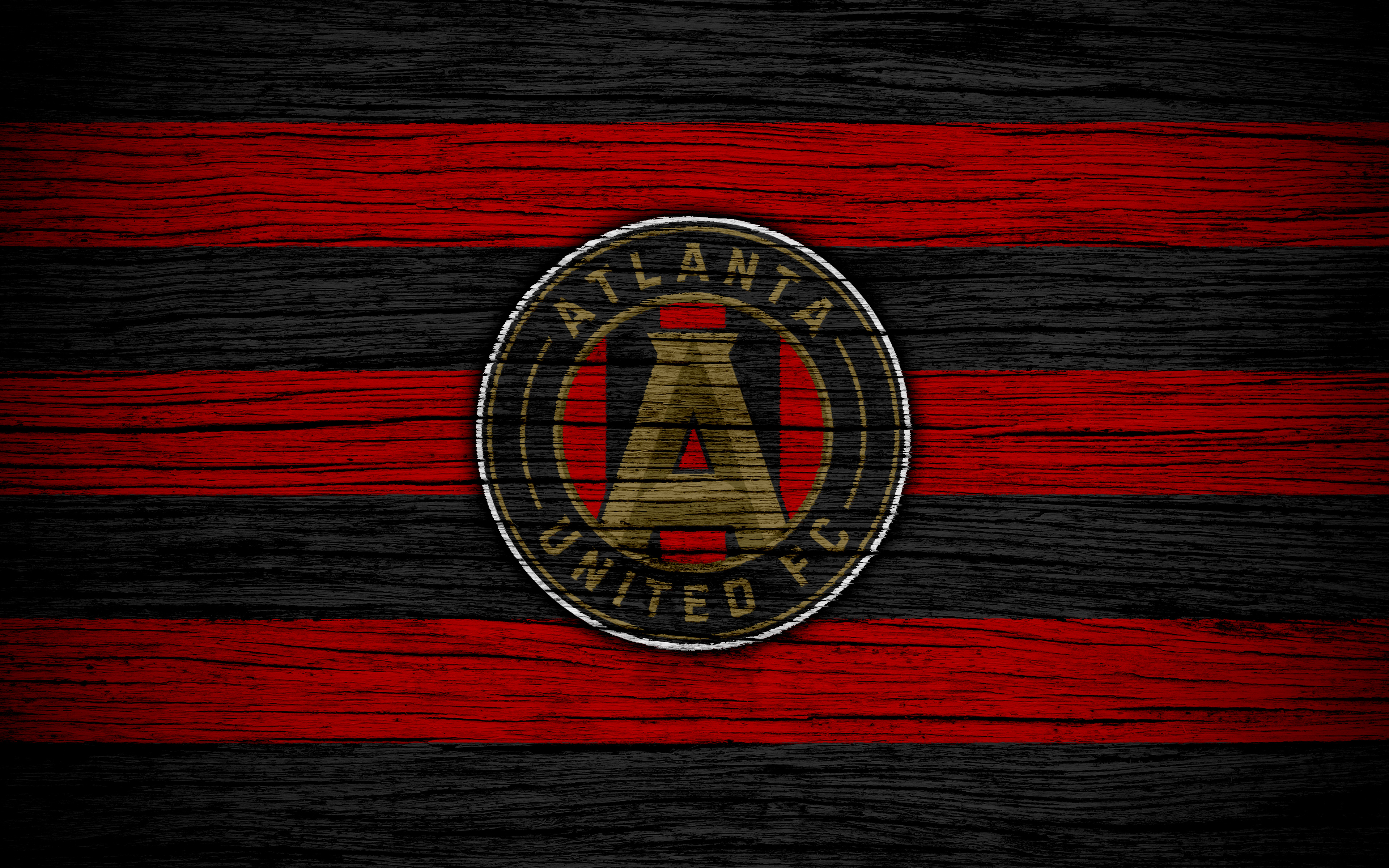 Atlanta United FC logo on red and black striped background HD Wallpaper