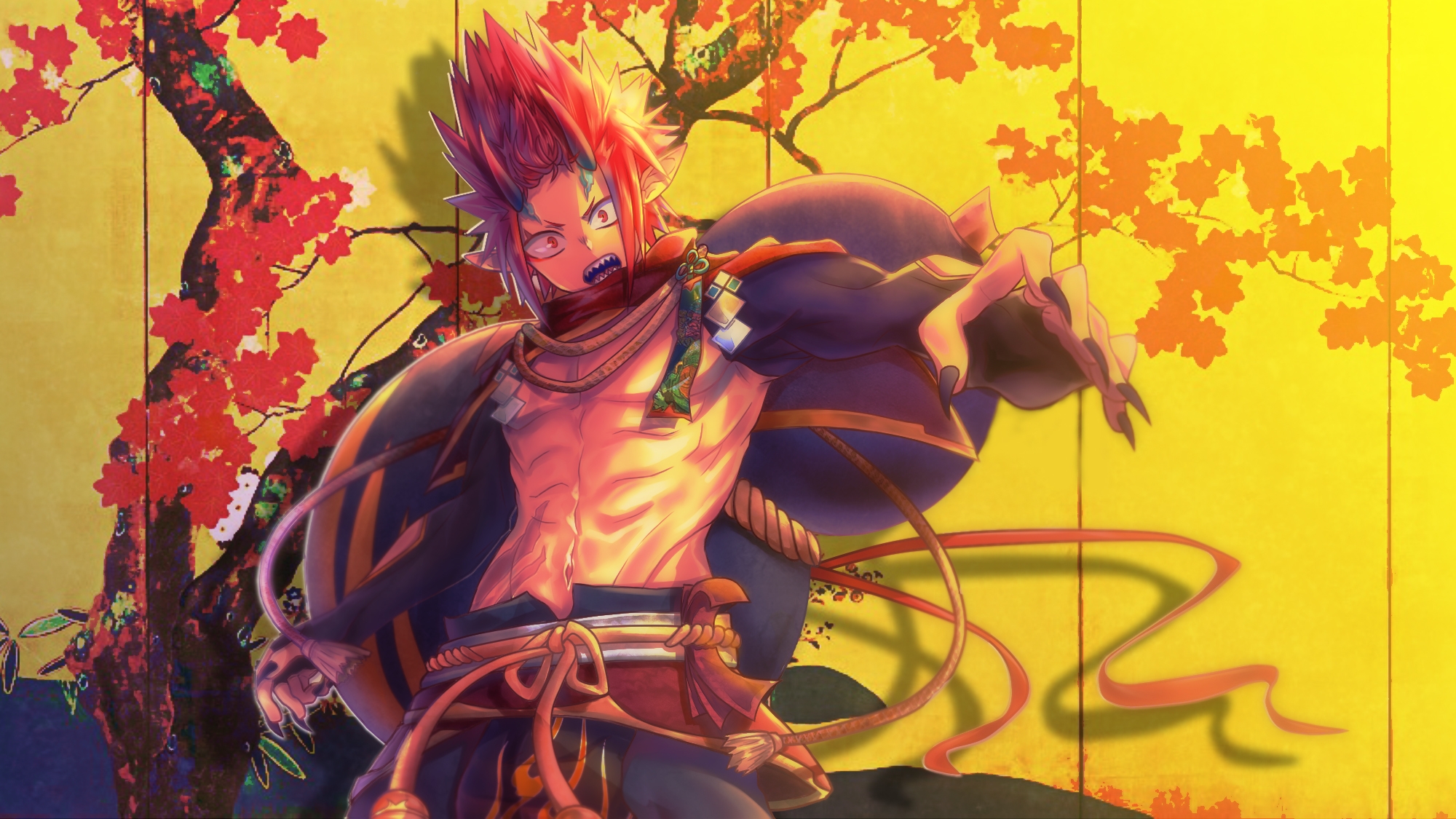 Eijiro Kirishima with Fiery Hair and Dynamic Pose HD Wallpaper