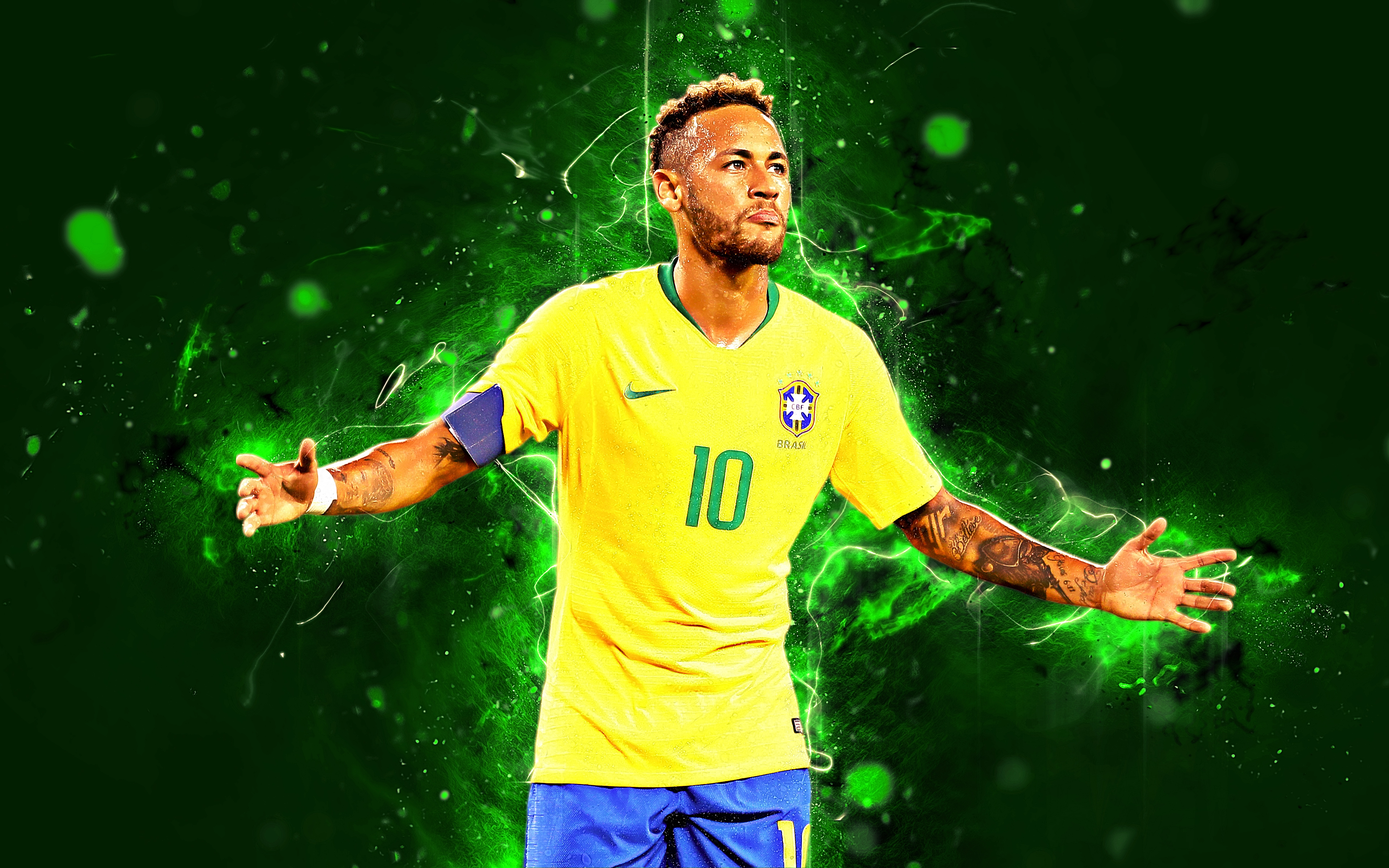 Brazilian Soccer Player Neymar in Yellow Jersey HD Wallpaper