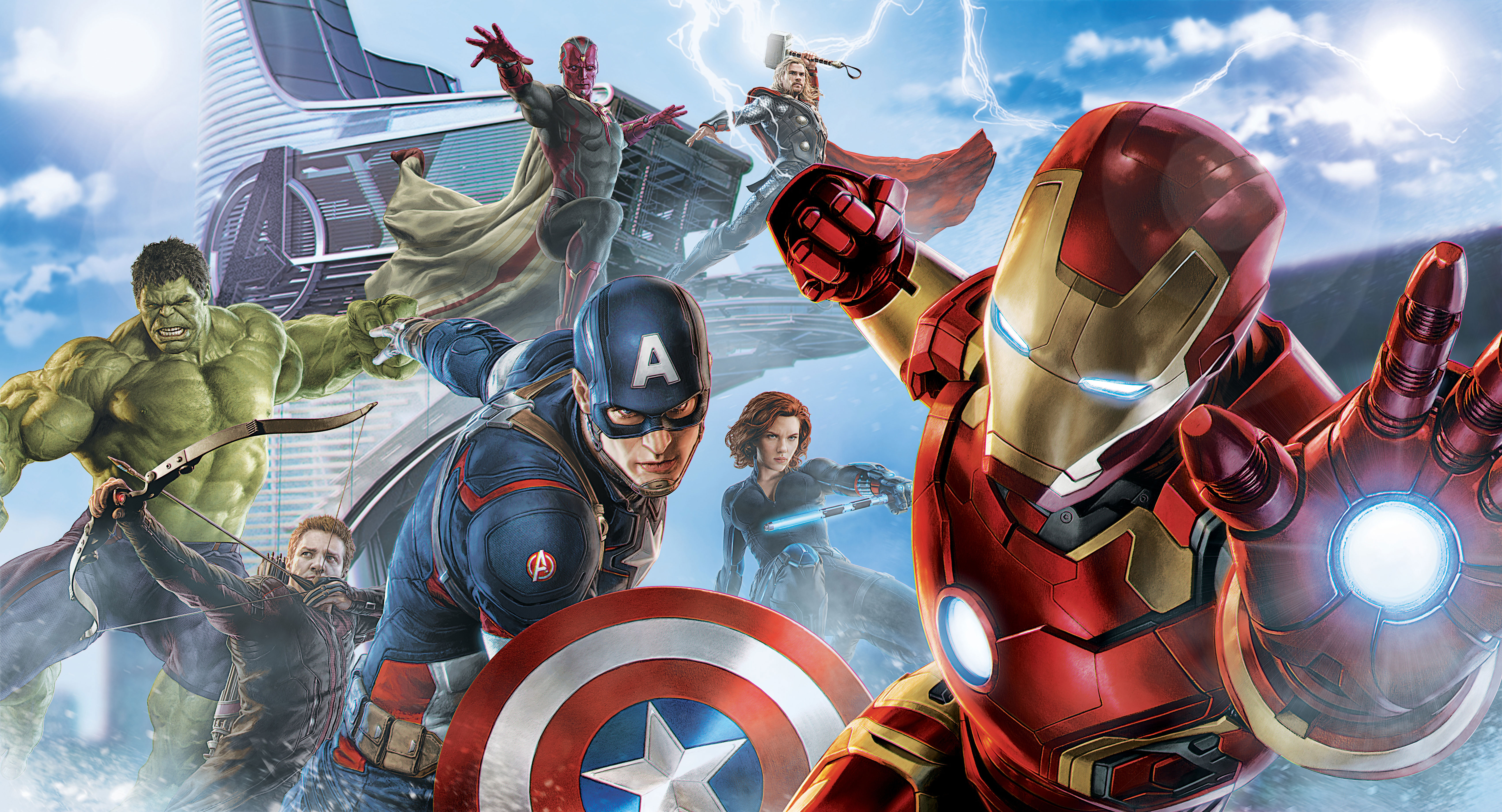 The Avengers Assemble: Iron Man, Captain America, Hulk, Thor, Vision, Black Widow, Hawkeye HD Wallpaper