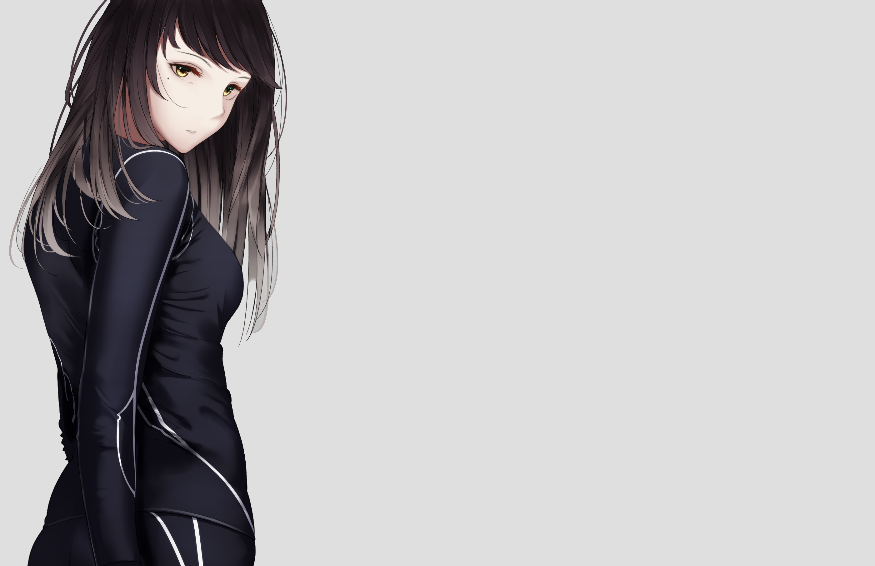 Girl with long black hair and yellow eyes HD Wallpaper