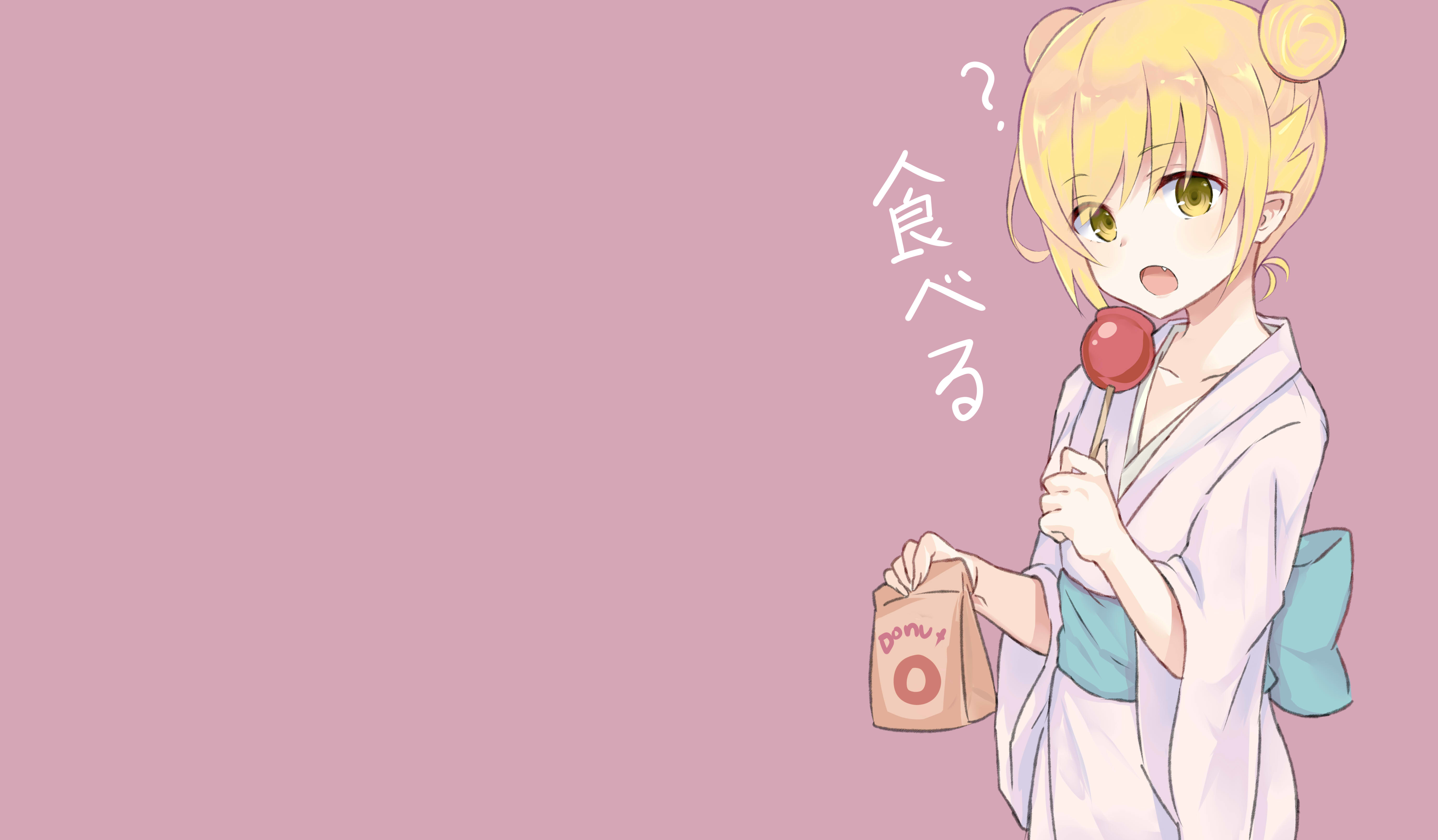 Anime girl with candy apple and donut bag HD Wallpaper