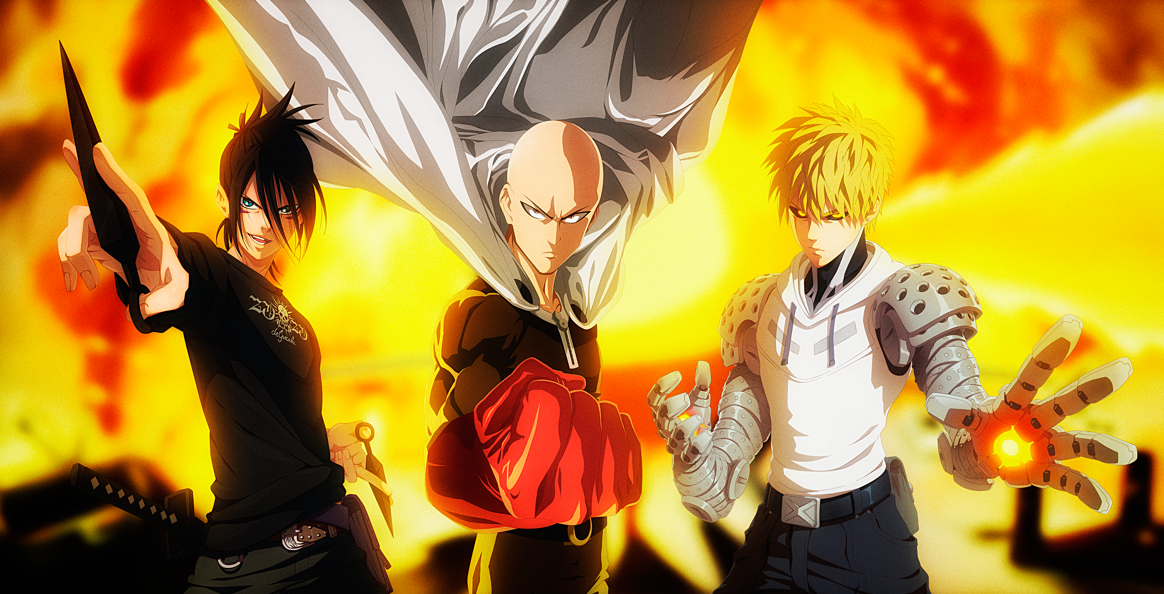 One-Punch Man Trio Ready for Battle HD Wallpaper