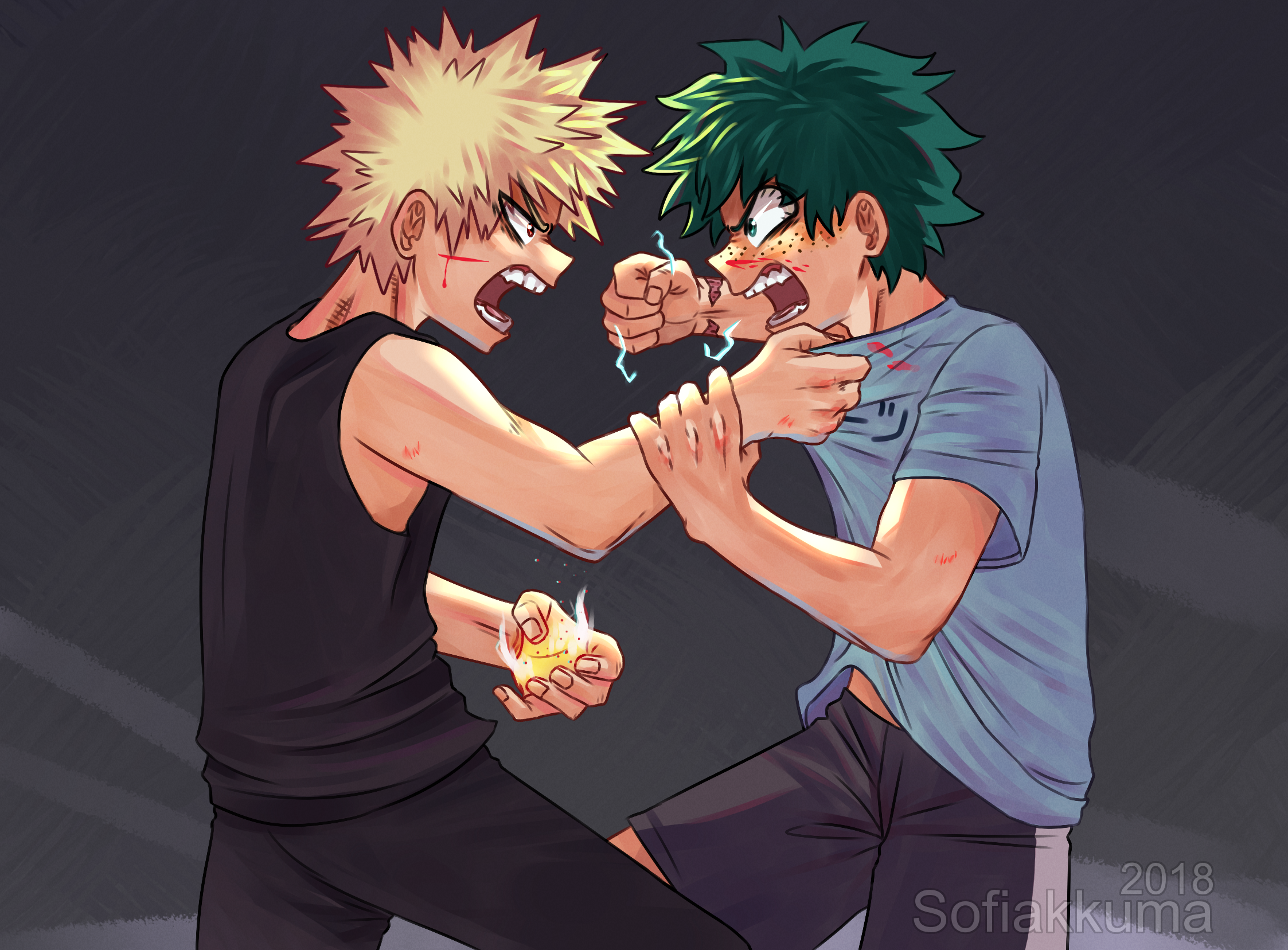 Katsuki Bakugou and Izuku Midoriya fighting HD Wallpaper