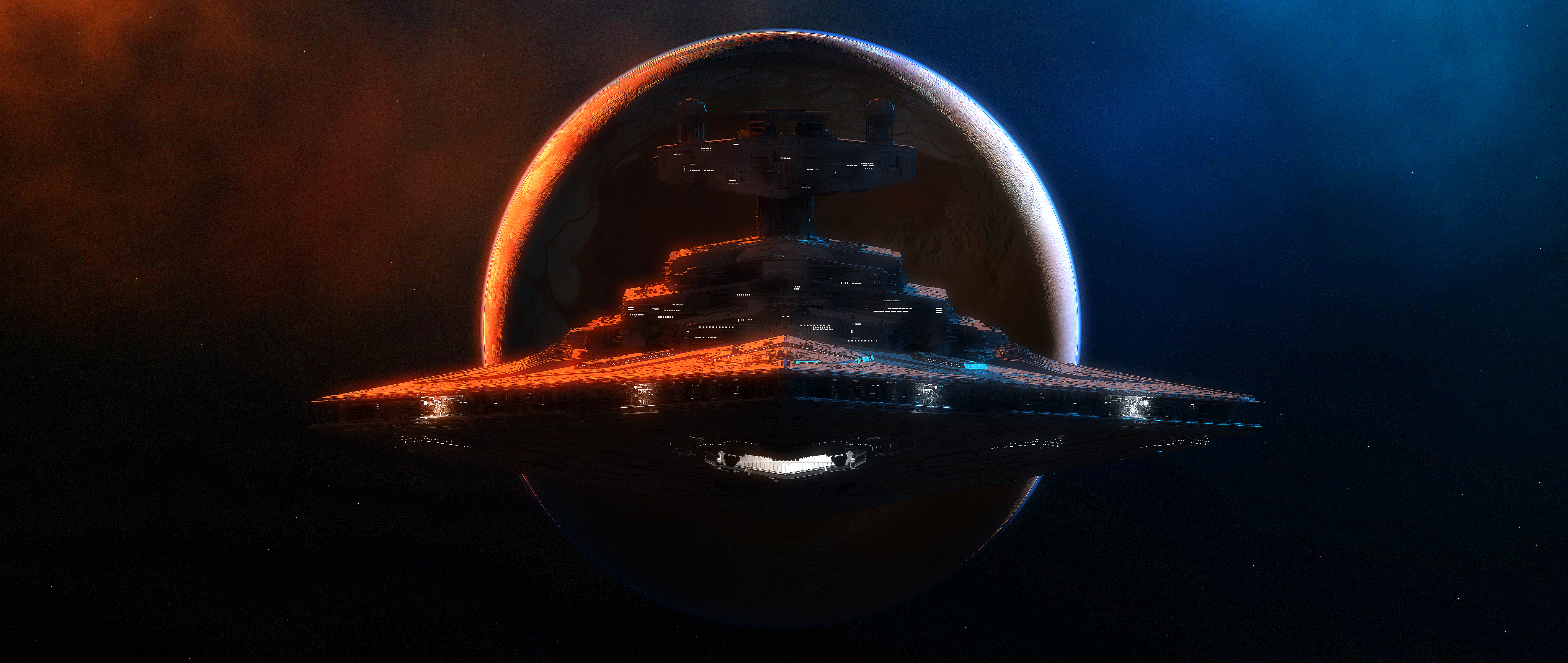 Star Wars Star Destroyer in front of a planet HD Wallpaper
